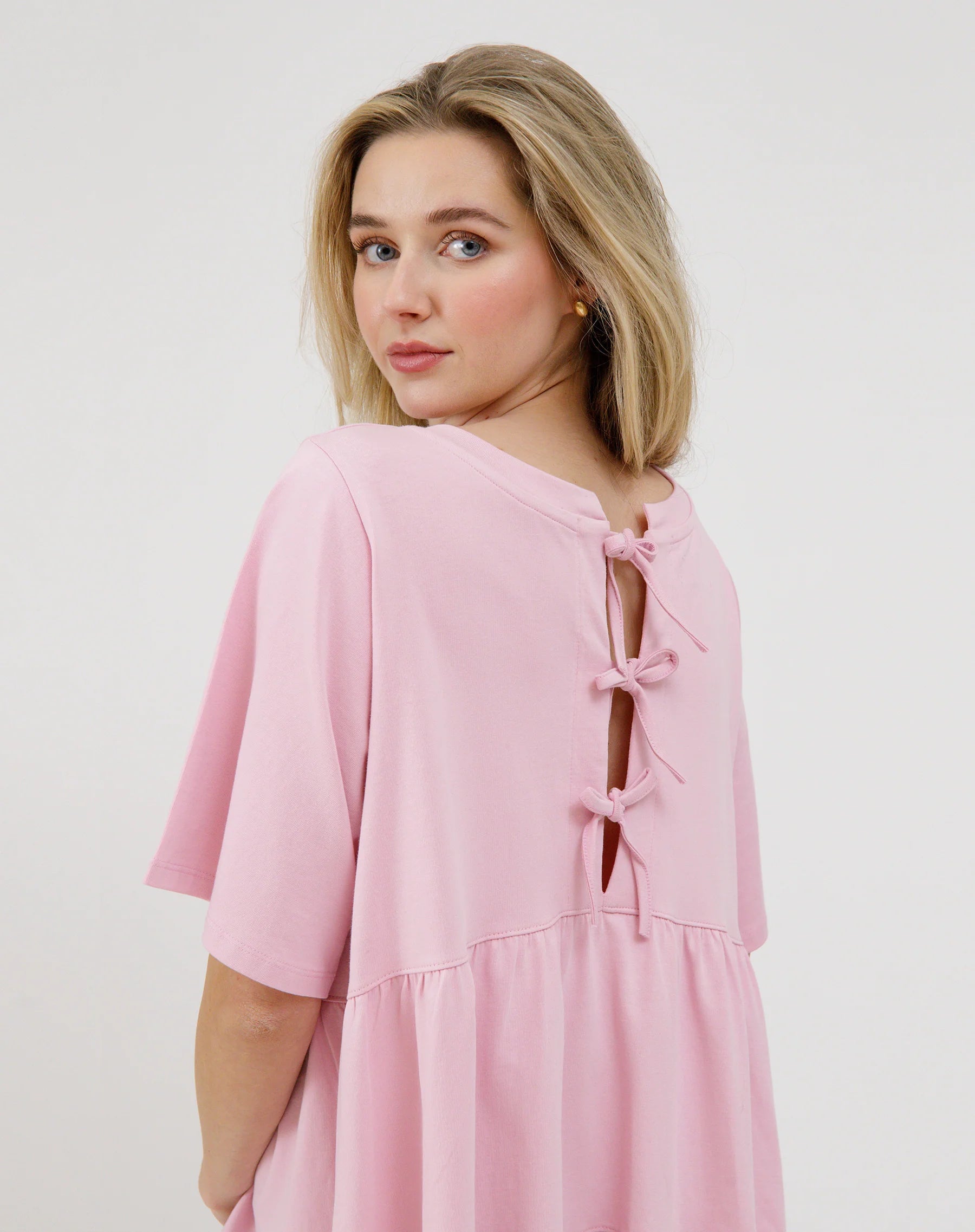 Brunette the Label Women's Tiered Bow Dress - Elegant Flowy Midi Dress for Parties, Weddings & Special Occasions