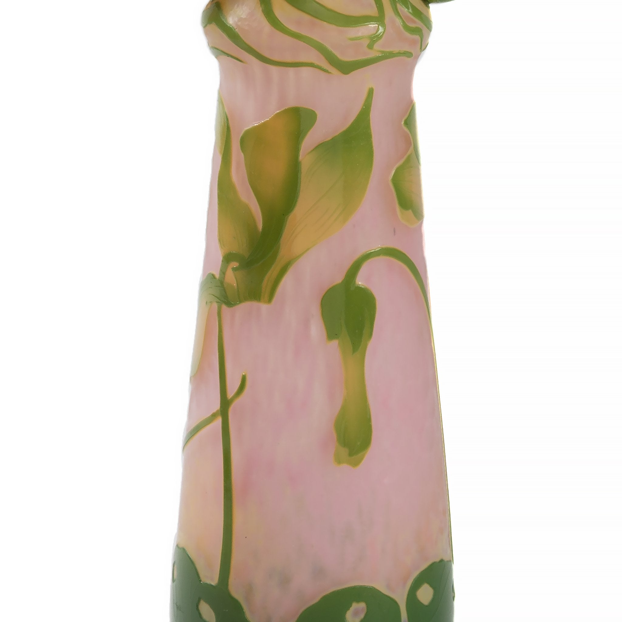 Daum Nancy Enameled & Etched Cyclamen Glass Vase with Handles - Antique French Art Nouveau Floral Decor for Home, Wedding Centerpiece, Gift for Collectors