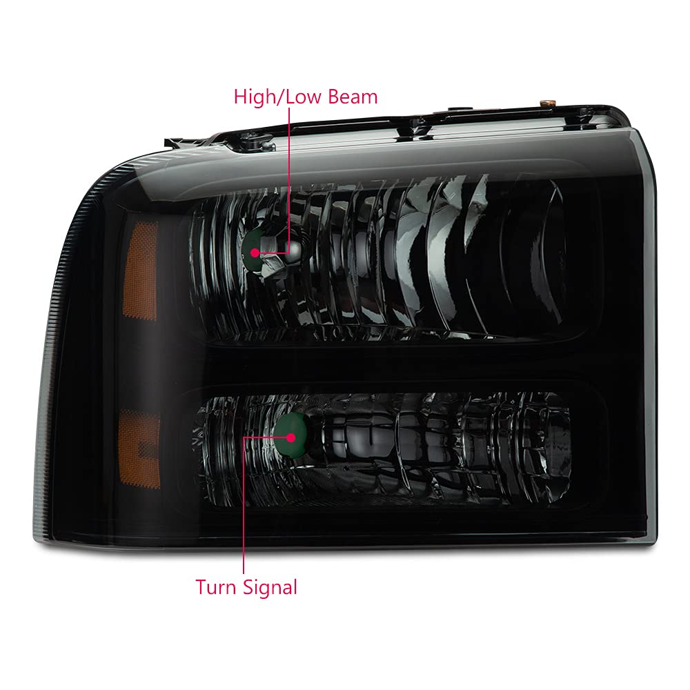 Ford F250 F350 Headlights 2005-2007 - Smoked Lens for Super Duty Trucks - Off-Road & Night Driving