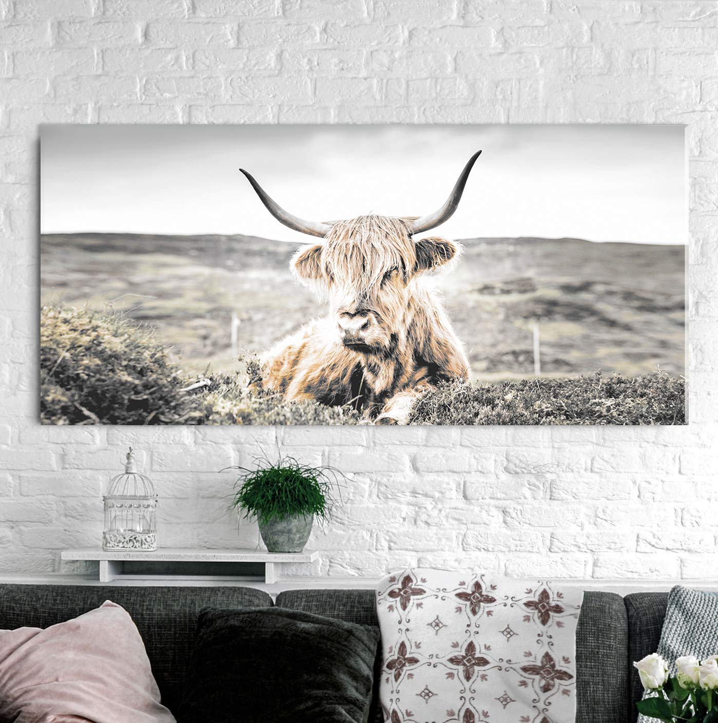 Highland Cattle Wall Art Canvas - Farmhouse & Woodland Decor for Living Room