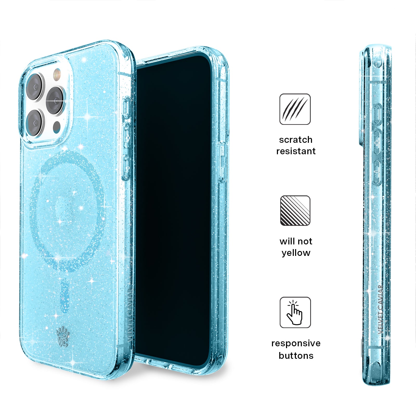 Blue Stardust Glitter iPhone Case - Sparkling Protective Cover for iPhone 13/14/15 Pro Max - Trendy Fashion Accessory for Parties, Events & Everyday Use
