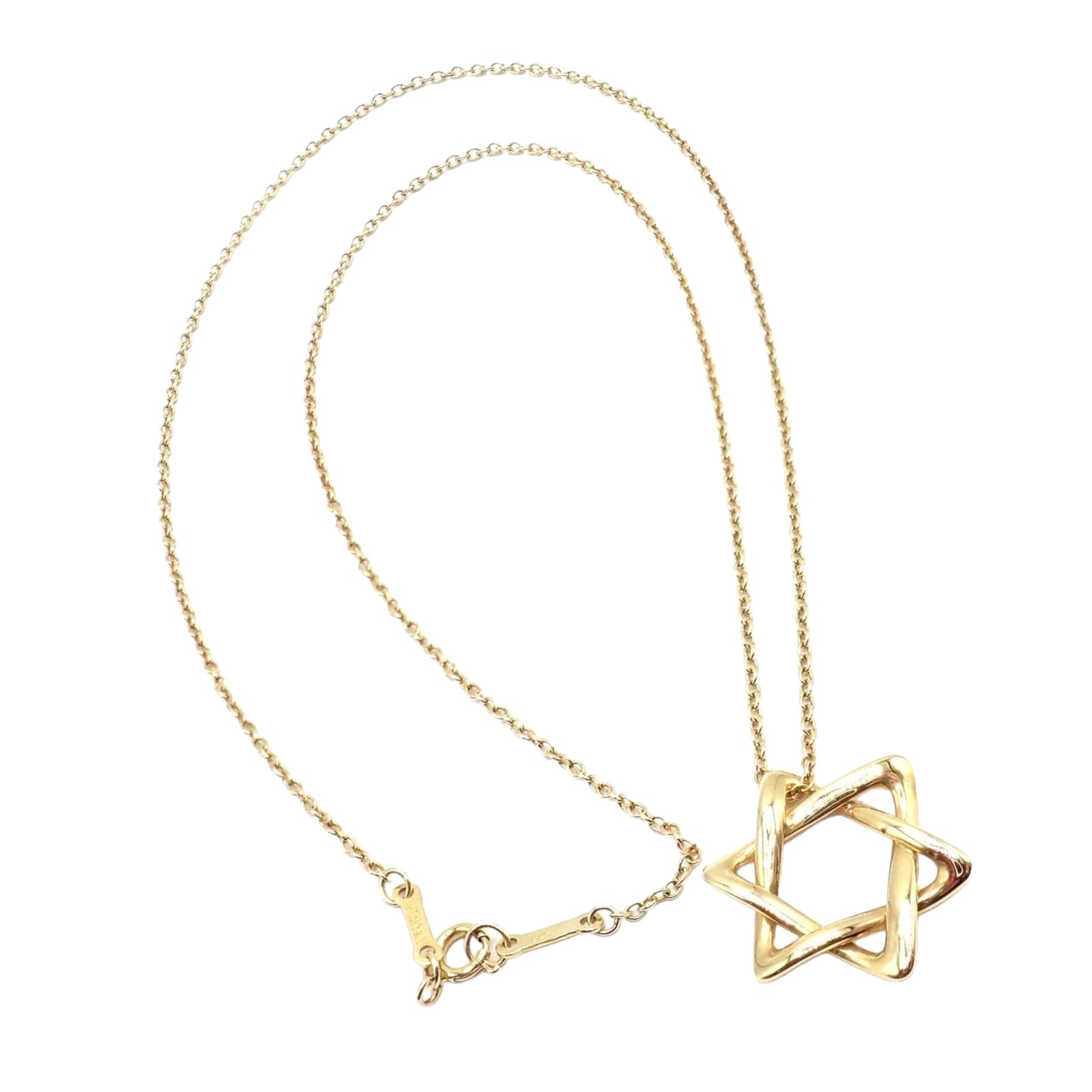 Authentic Tiffany & Co Peretti 18k Yellow Gold Star of David Pendant Necklace - Elegant Jewish Jewelry Gift for Women, Perfect for Hanukkah, Bar Mitzvah & Special Occasions