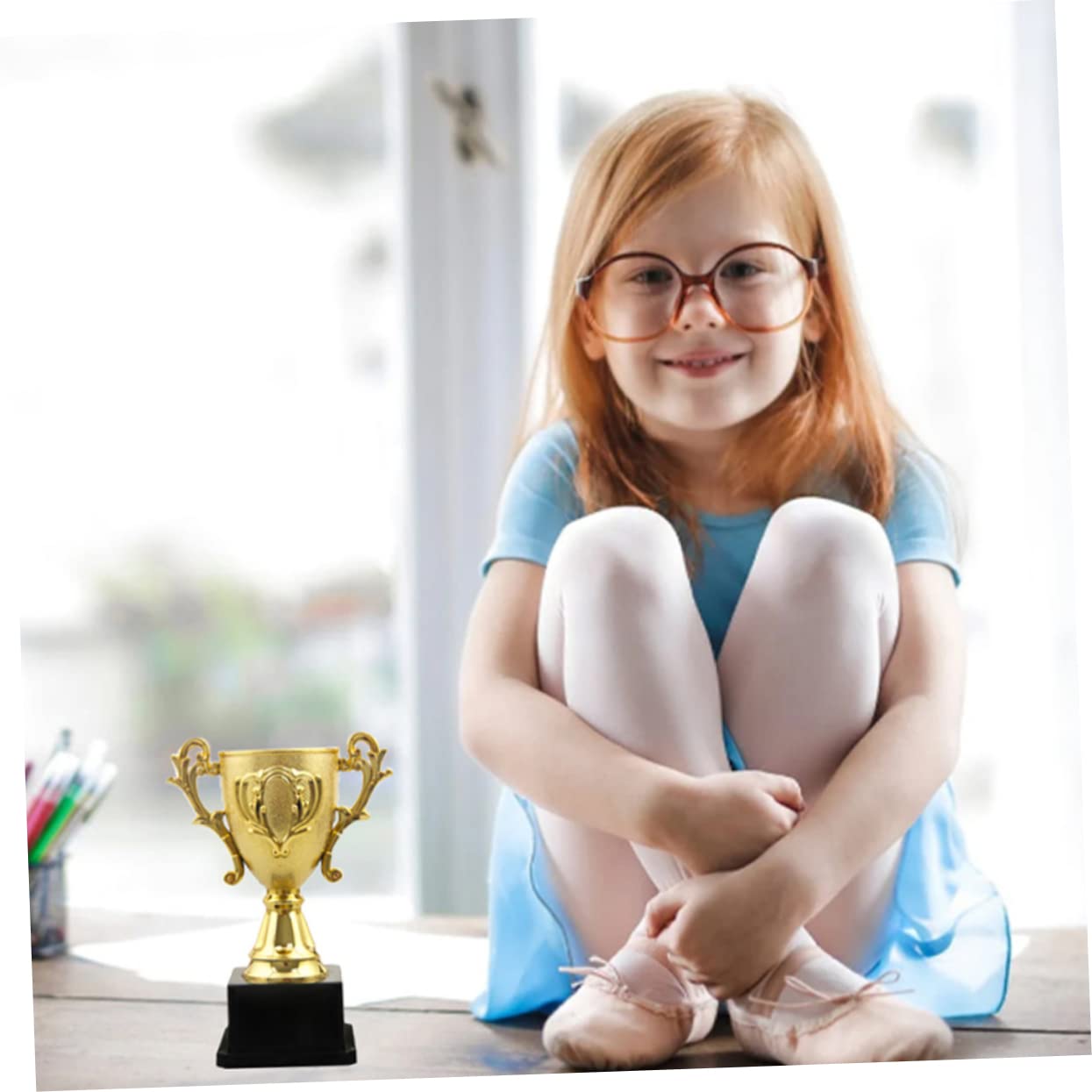HLUONGTN 2 Pack Soccer Trophy Awards - Gold Plastic Football Trophies for Kids Sports, Team Party Decorations, Desk Display & Home Decor - Perfect for Soccer Tournaments, Birthday Gifts & School Awards