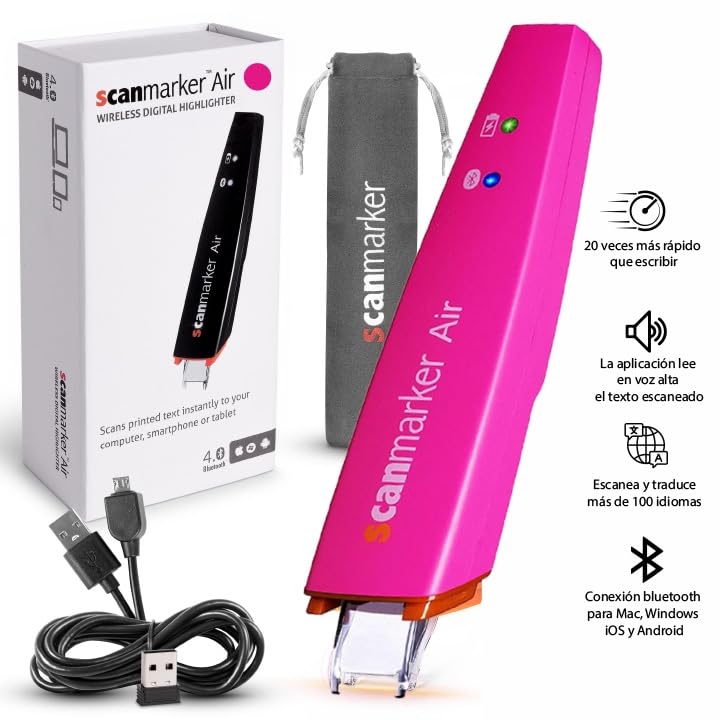 Scanmarker Air Pen Scanner - Wireless OCR Digital Highlighter & Text Reader for Books, Documents - Portable Scanning Pen for Students, Professionals (Pink) - Perfect for Study, Research & Office Work
