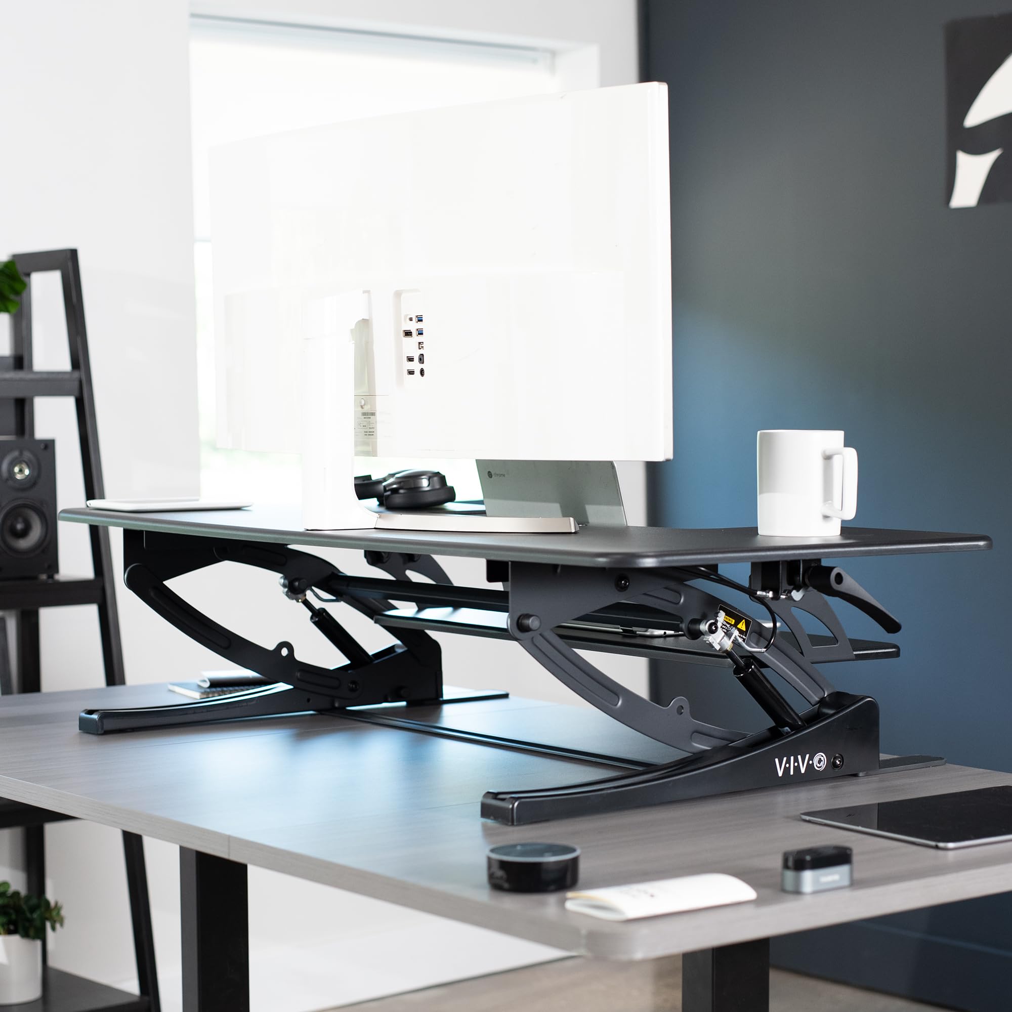 VIVO V Series 48 Inch Height Adjustable Standing Desk Converter - Quick Sit to Stand Dual Monitor Riser Workstation for Home & Office (Black, DESK-V048V) - Perfect for Ergonomic Workspaces, Computer Desks, and Productivity Setups