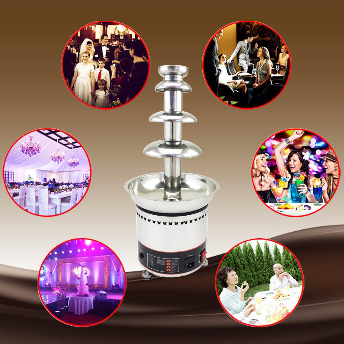INTBUYING 110V 4-Tier Stainless Steel Commercial Chocolate Fountain Machine - 6.6Lbs Capacity for Chocolate, Candy, Butter & Cheese - Perfect for Parties, Weddings, Birthdays & Corporate Events