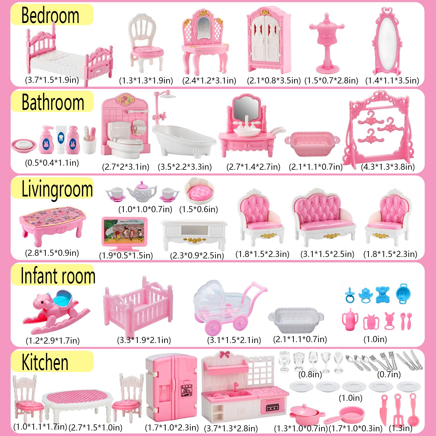 75-Piece Dollhouse Furniture Set - Miniature Pretend Play Family Toys for Kids 3+ Years - Includes Bedroom, Living Room, Bathroom & Kitchen Accessories - Perfect for Imaginative Play, Birthday Gifts & Early Childhood Development
