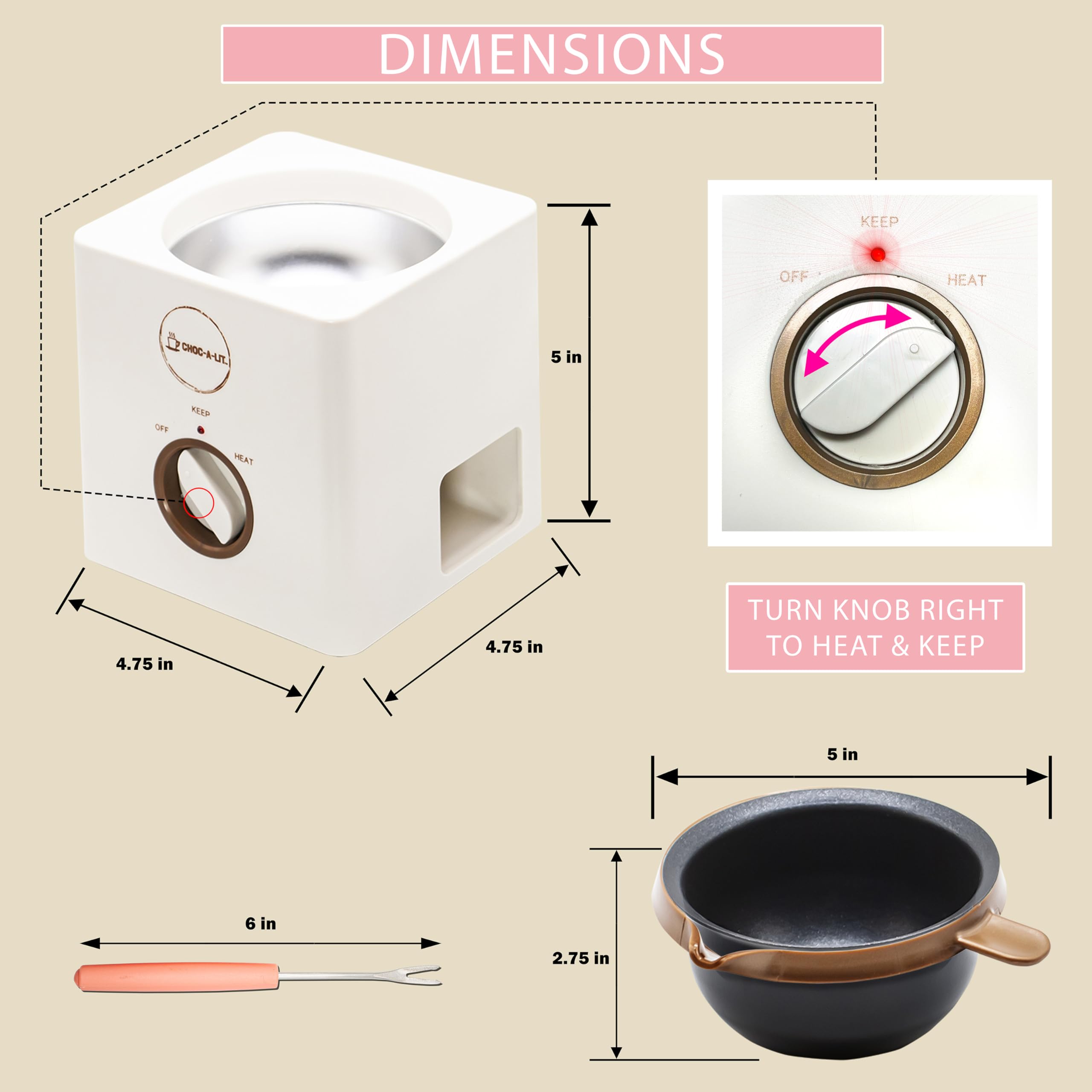 Premium Chocolate Melting Pot for Dipping Strawberries, Pretzels & Cake Pops - Fondue Set with 4 Forks & Pouring Handle - Perfect for Chocolate Molds, Dessert Parties & DIY Treats - Electric Chocolate Melting Machine for Home & Professional Use