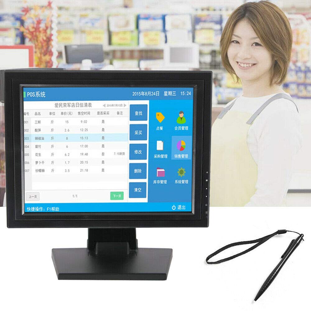 17 Inch Touch Screen LCD Monitor with Adjustable Stand - 1280x1024 Resolution, VGA & USB Ports - Ideal for Retail Kiosks, POS Systems, Office & Restaurant Use - Black