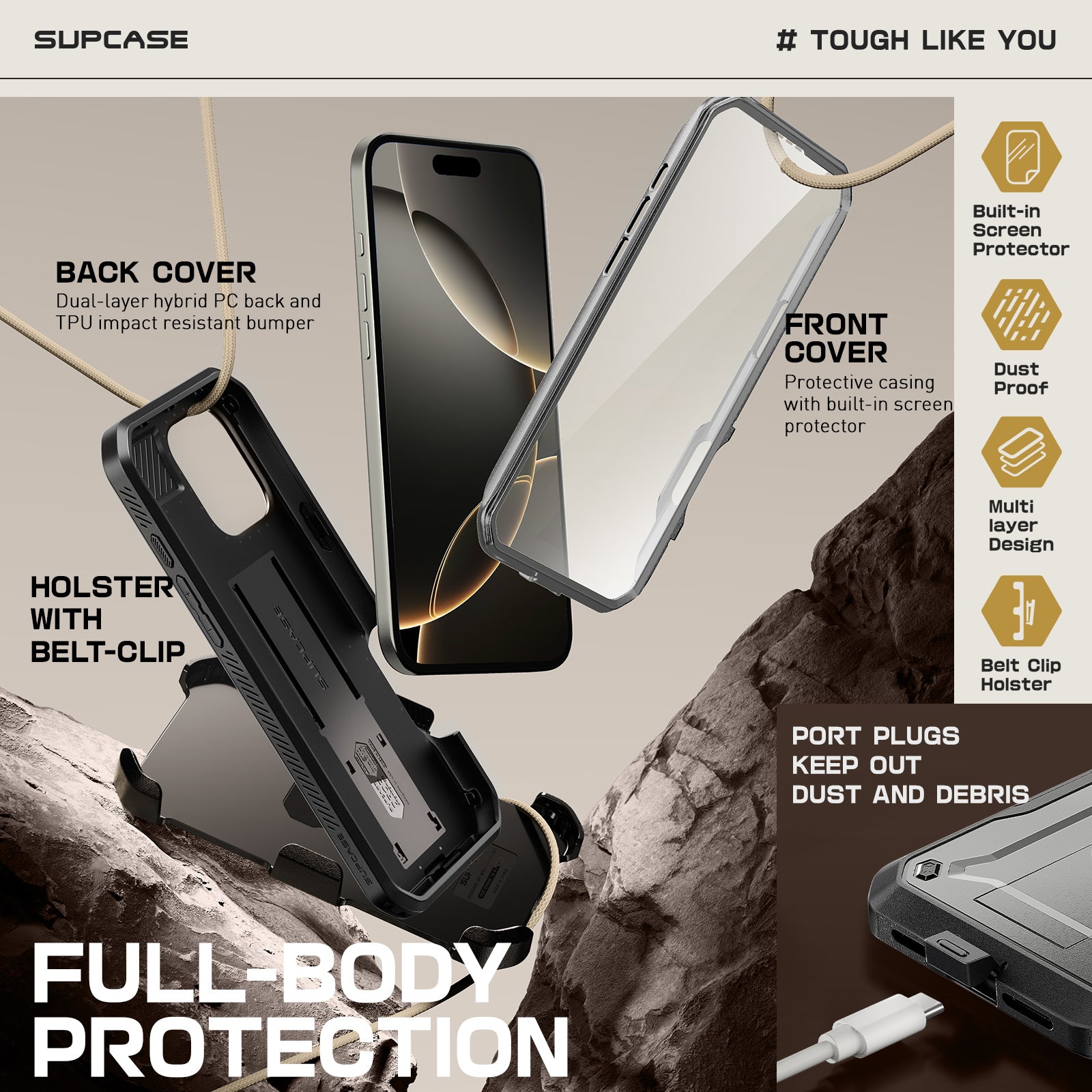 iPhone 16 Pro Max 6.9 Inch Unicorn Beetle PRO Rugged Case - Titanium Gray | Heavy Duty Protection for Drops & Scratches | Perfect for Outdoor Adventures, Construction Work & Extreme Sports