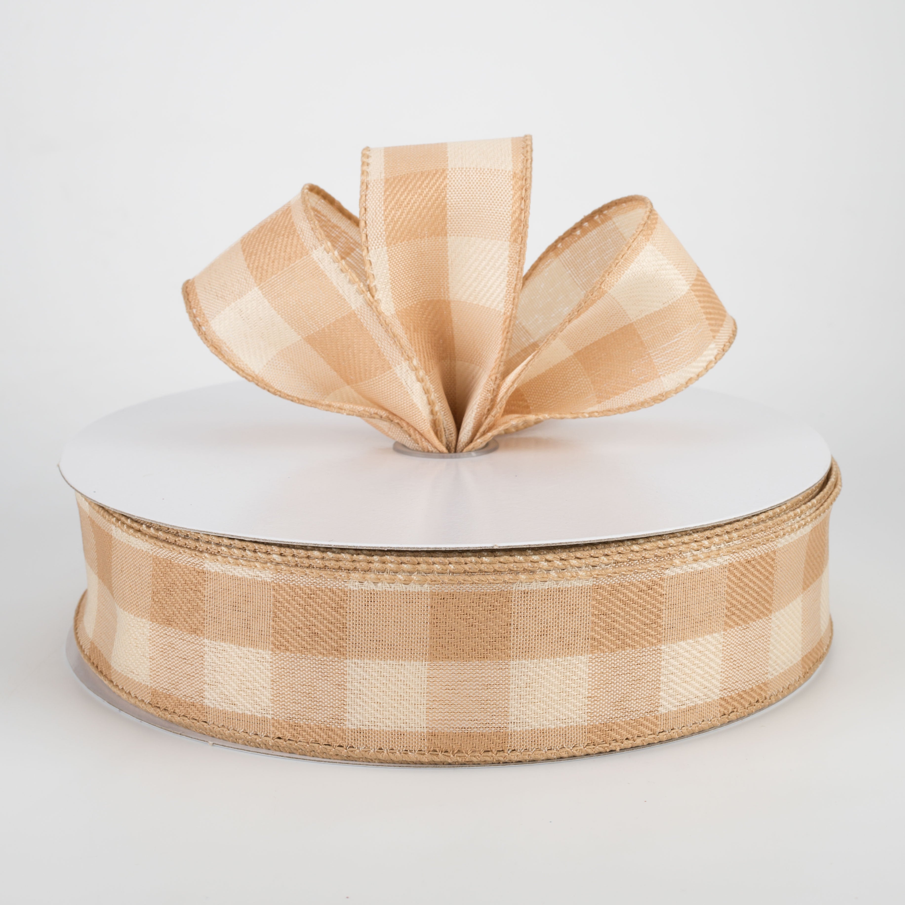 1.5 Inch Linen Check Plaid Ribbon - Natural Tan & Beige (50 Yards) for Gift Wrapping, DIY Crafts, Wedding Decorations and Scrapbooking