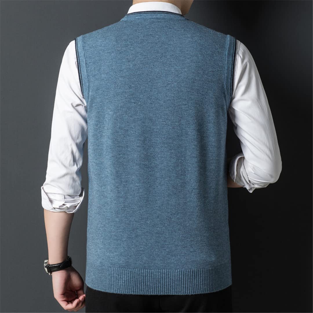 Men's V-Neck Wool Vest - Striped Sleeveless Pullover for Autumn Winter Layering