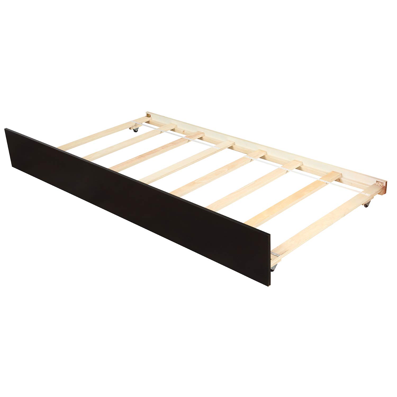 Merax Twin Size Wood Platform Bed with Trundle - Solid Wood Bed Frame with Storage Drawer, Espresso Finish - Perfect for Kids Room, Guest Bedroom & Small Space Living