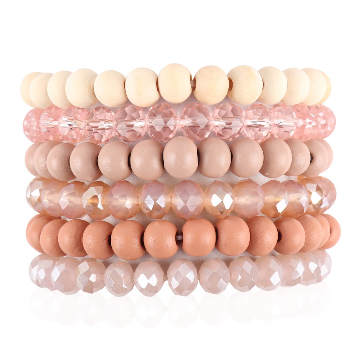 Bohemian Multi-Layer Beaded Stacking Bracelets Set - Stretch Wood Bead Wrap Cuff Bangle for Women | Perfect for Festival, Beach, Party & Everyday Boho Style Accessories