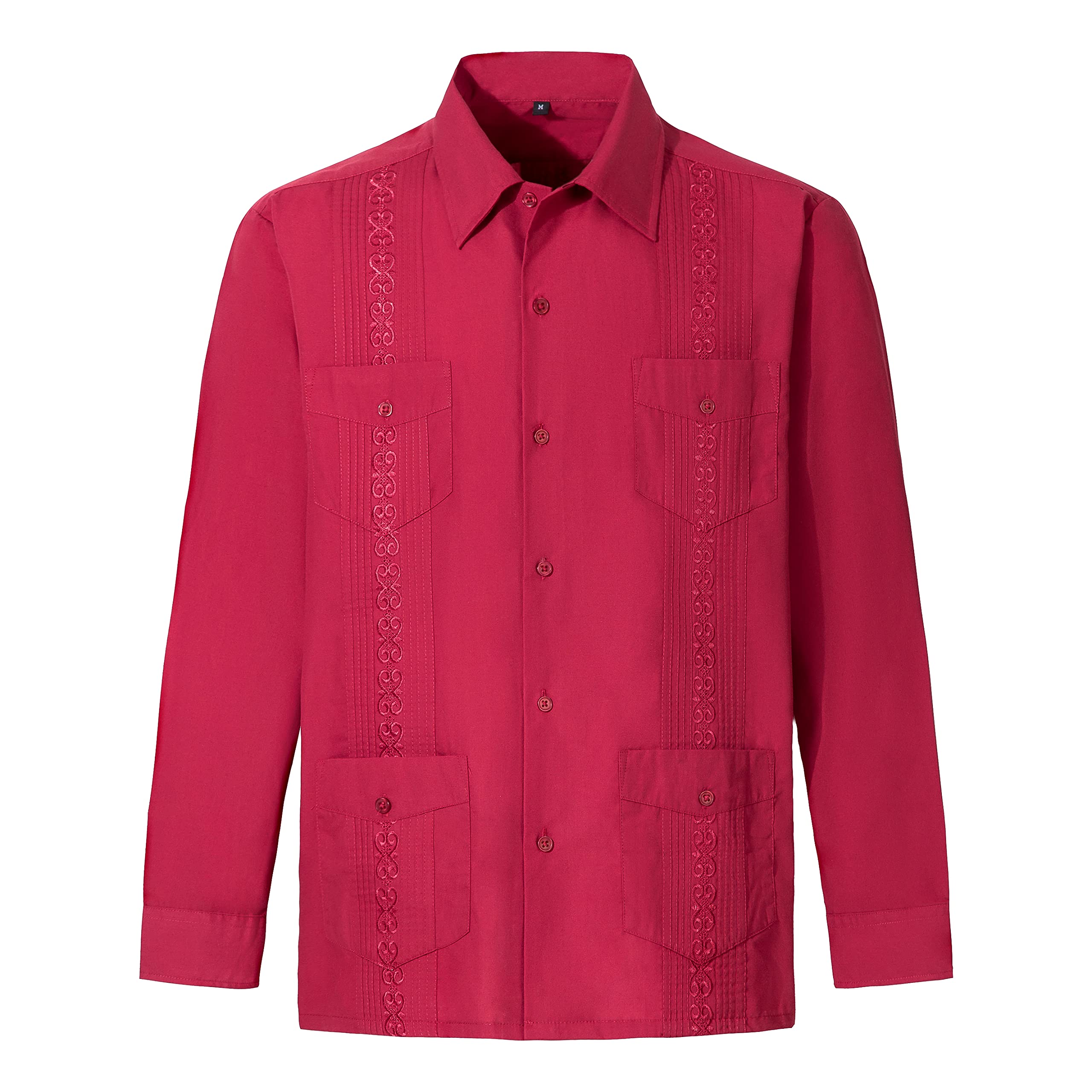 MAXJON Men's Long Sleeve Guayabera Shirts - Cuban Style Casual Button Down Shirts for Men - Perfect for Summer Vacations, Beach Weddings & Tropical Parties