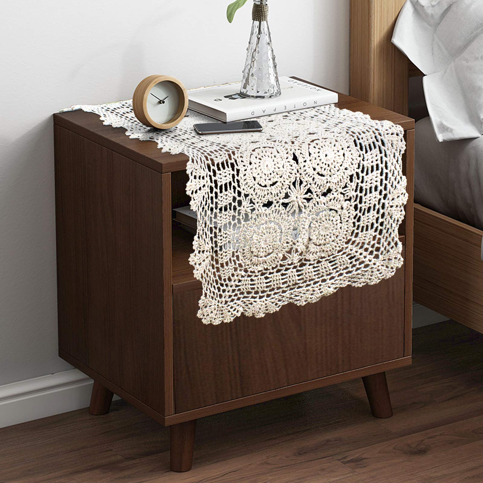 USTIDE 100% Cotton Lace Crochet Table Runner Set (2pcs) - 15.7