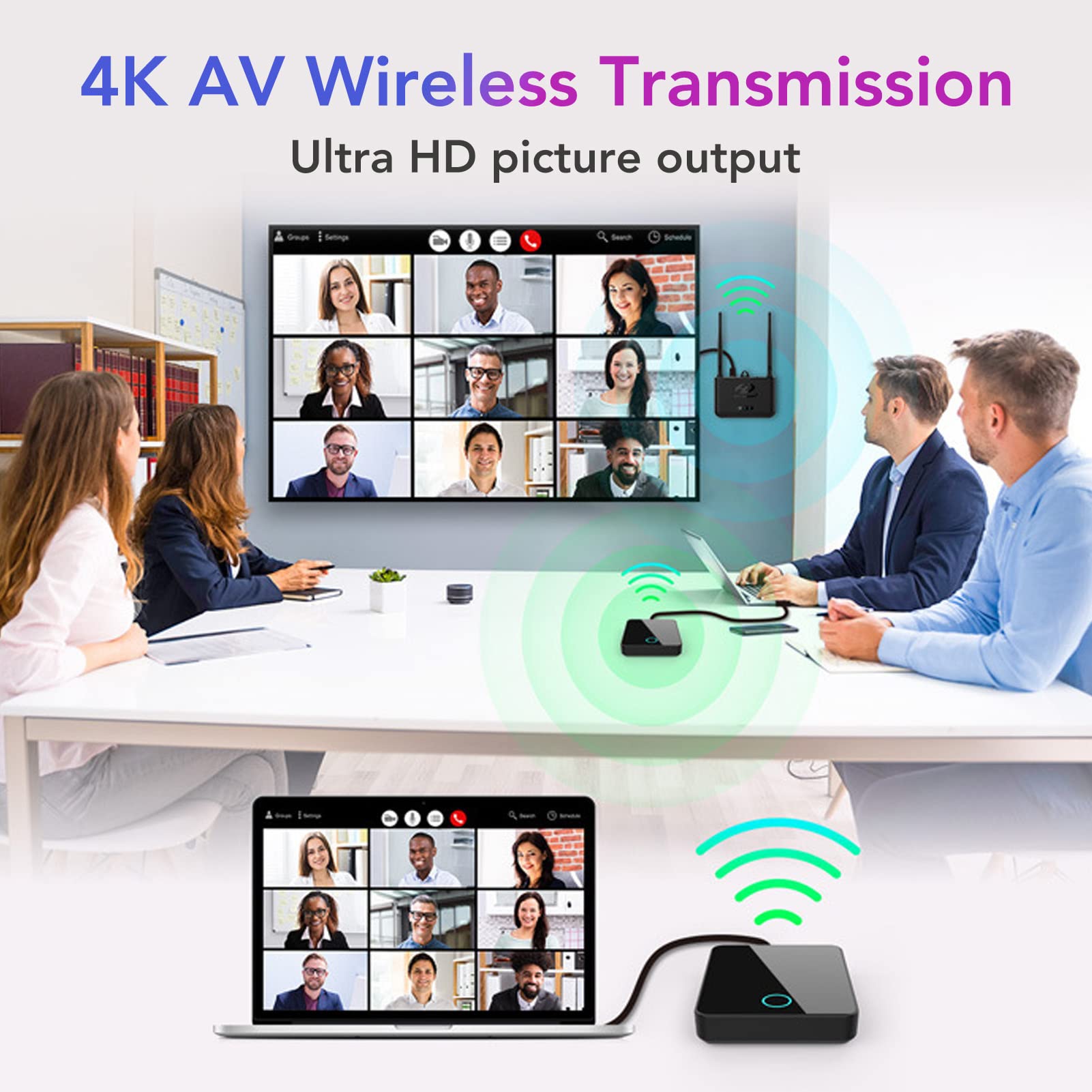 4K Wireless HDMI Extender - 60M HD Audio & Video Transmitter with 3D Support & Stereo Sound | Perfect for Home Theater, Conference Presentations & Gaming (Black)
