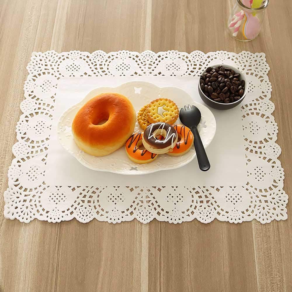 White Lace Paper Doilies 7x12 Inch - 100 Pack Disposable Rectangle Paper Placemats for Wedding, Birthday Party, Cake & Dessert Display - Elegant Tableware Food Decoration for Buffets, Tea Parties & Special Events