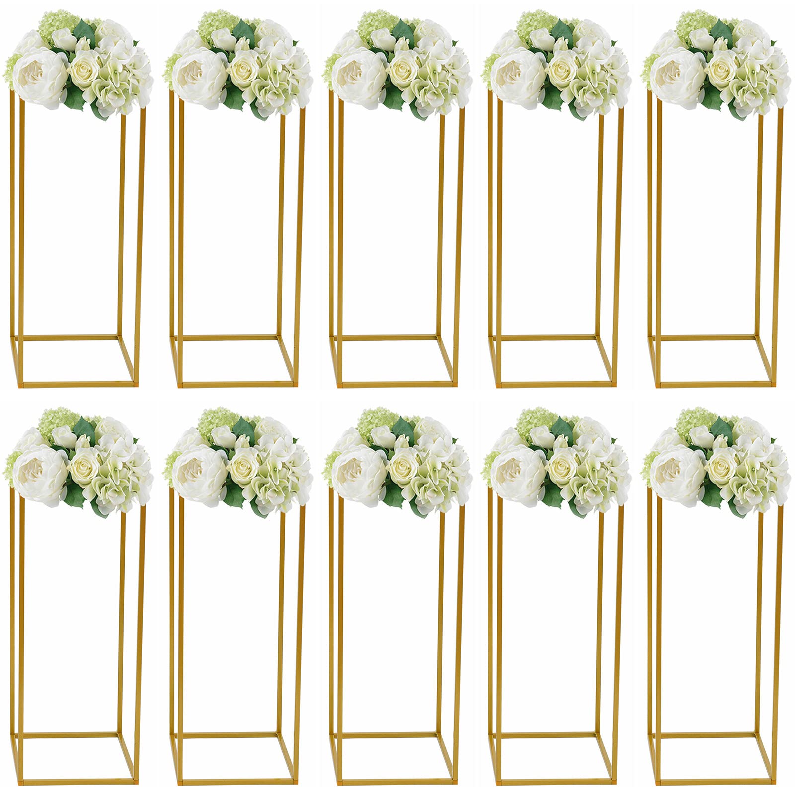 10Pcs 23in Gold Geometric Metal Flower Stands - Wedding Vase Column Holders for Floral Arrangements, Party & Home Decor - Perfect for Weddings, Events, Centerpieces and Table Displays