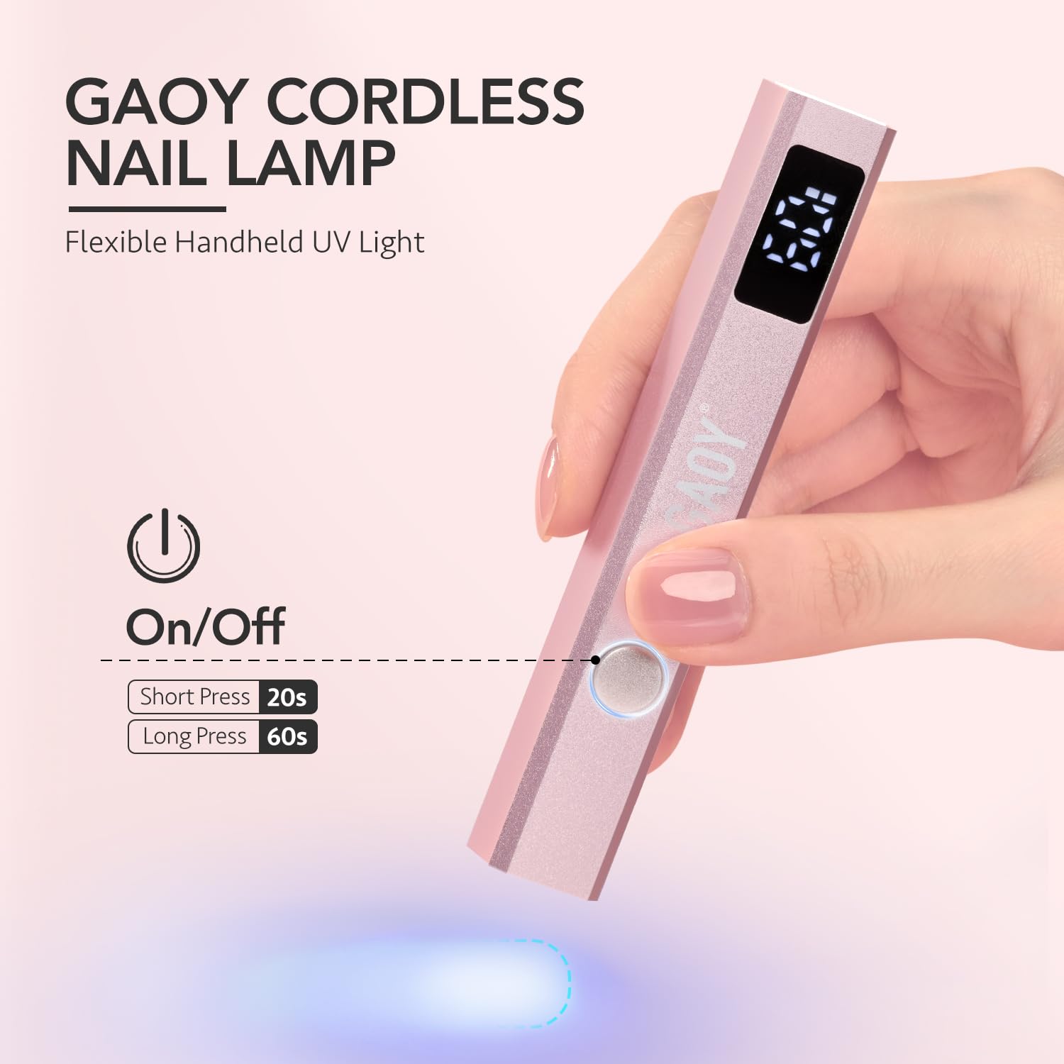 GAOY Cordless UV Nail Lamp with Stand - Rechargeable USB LED Gel Nail Dryer for Fast Curing, Mini Handheld Nail Light with LCD Display (Rose Gold) | Perfect for Home Manicures, Salon Professionals & Travel Nail Care
