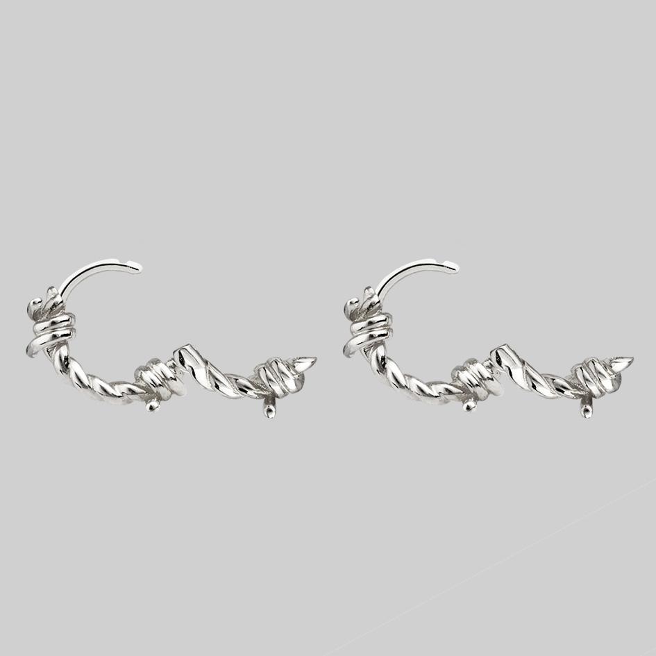 Survival Barbed Wire Clicker Hoop Earrings - Silver Punk Gothic Jewelry for Women - Perfect for Concerts, Parties and Edgy Fashion Styles