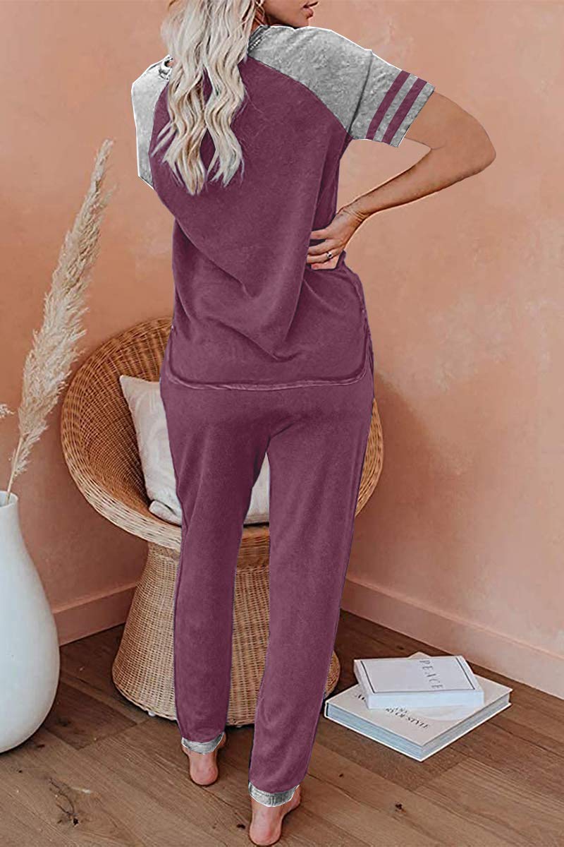 Women's AUTOMET Lounge Set - Comfy Short Sleeve Jogger Outfit for Home & Travel