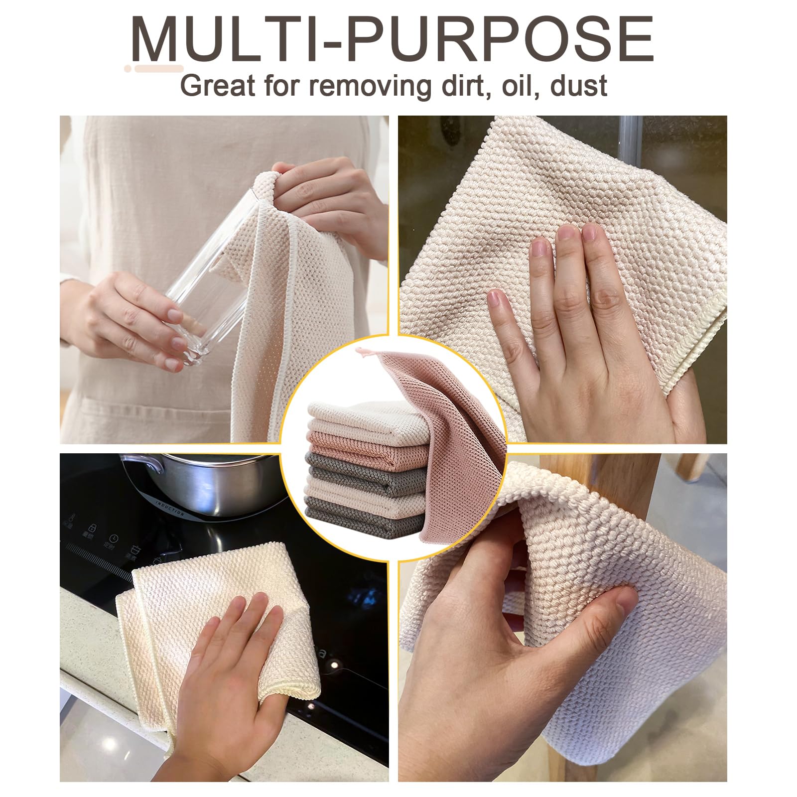 Premium Waffle Dish Towels 6 Pack - Super Absorbent Microfiber Cloths for Kitchen Cleaning, 12x12 Inches - Perfect for Washing Dishes & Countertops