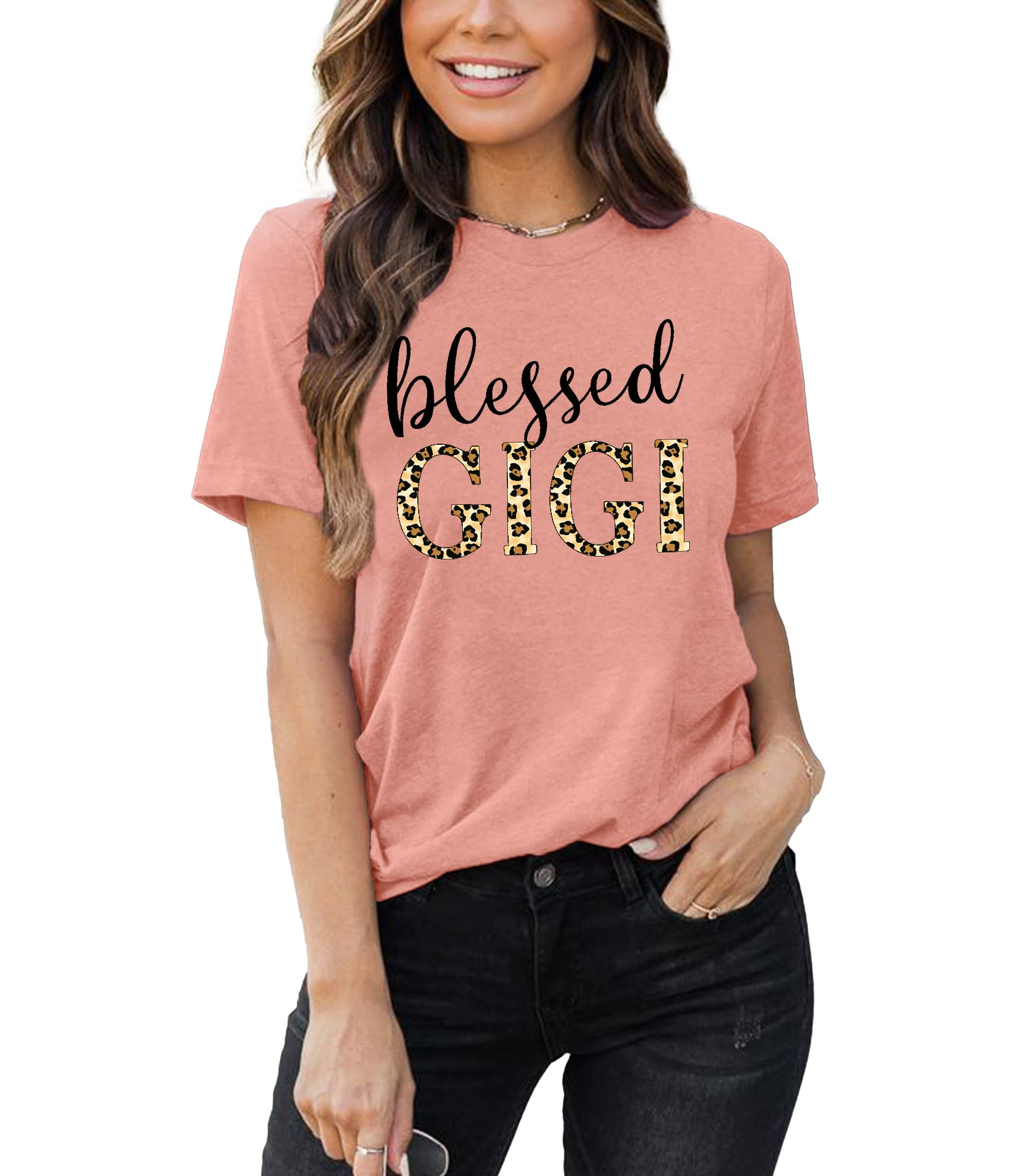 Blessed Gigi Shirts for Grandma - Women's Leopard Print Graphic T-Shirt - Comfortable Cotton Tee for Mimi & Gigi - Perfect Gift for Grandmothers, Mother's Day & Family Gatherings