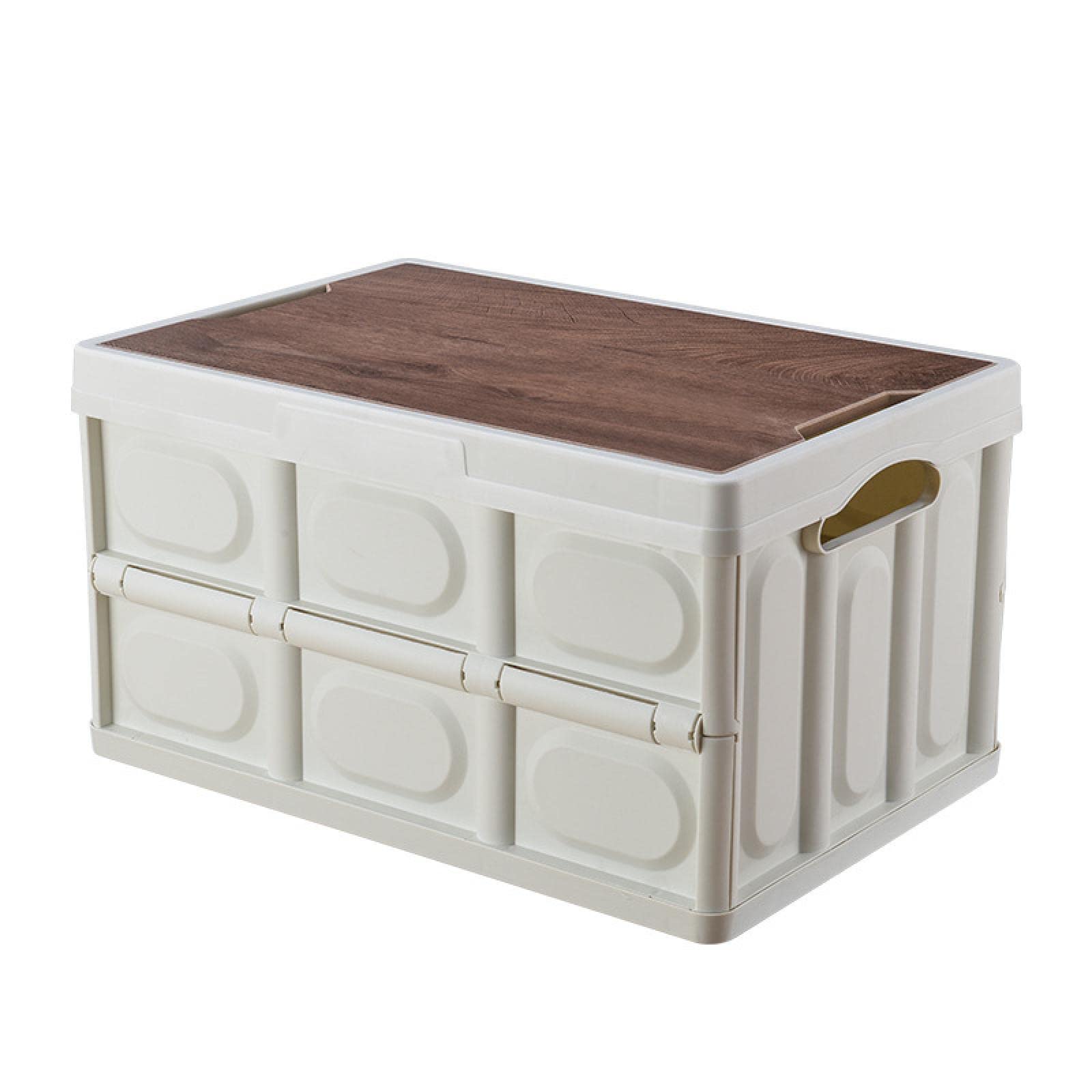 DADJI 30L Wooden Lid Folding Storage Box - Thick Durable Multi-Purpose Organizer for Camping, Outdoor, Vehicle & Home Storage (White) - Perfect for Picnics, Travel & Closet Organization