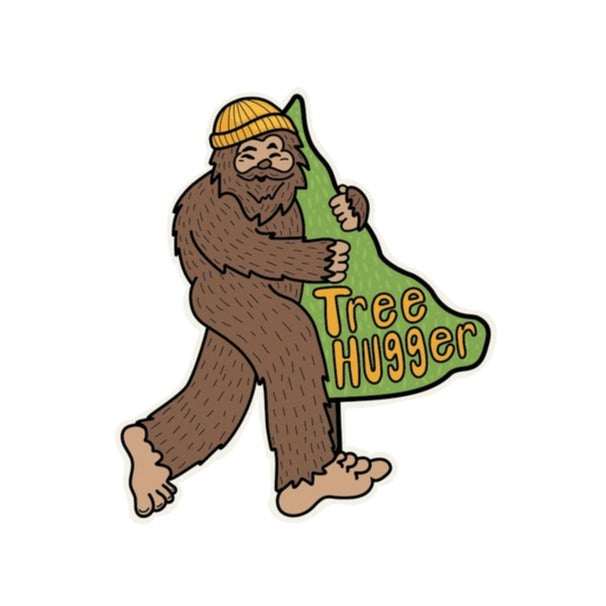 Bigfoot Tree Hugger Vinyl Sticker - Waterproof Decal for Laptop, Car, Water Bottle - Funny Sasquatch Outdoor Adventure Decoration