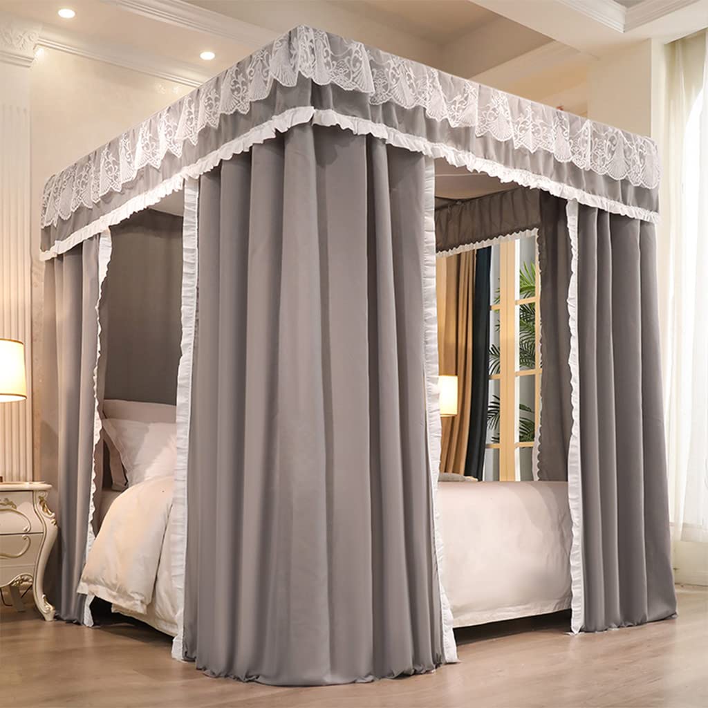 Princess 4 Corner Post Bed Canopy - Solid Color Bed Curtain for Girls & Adults - Fits Twin/Full/Queen/California King Size Beds - Perfect for Kids Rooms & Adult Bedroom Decor (Type 2, Grey) - Create a Dreamy Sleeping Space for Princess-Themed Bedrooms & Romantic Master Suites