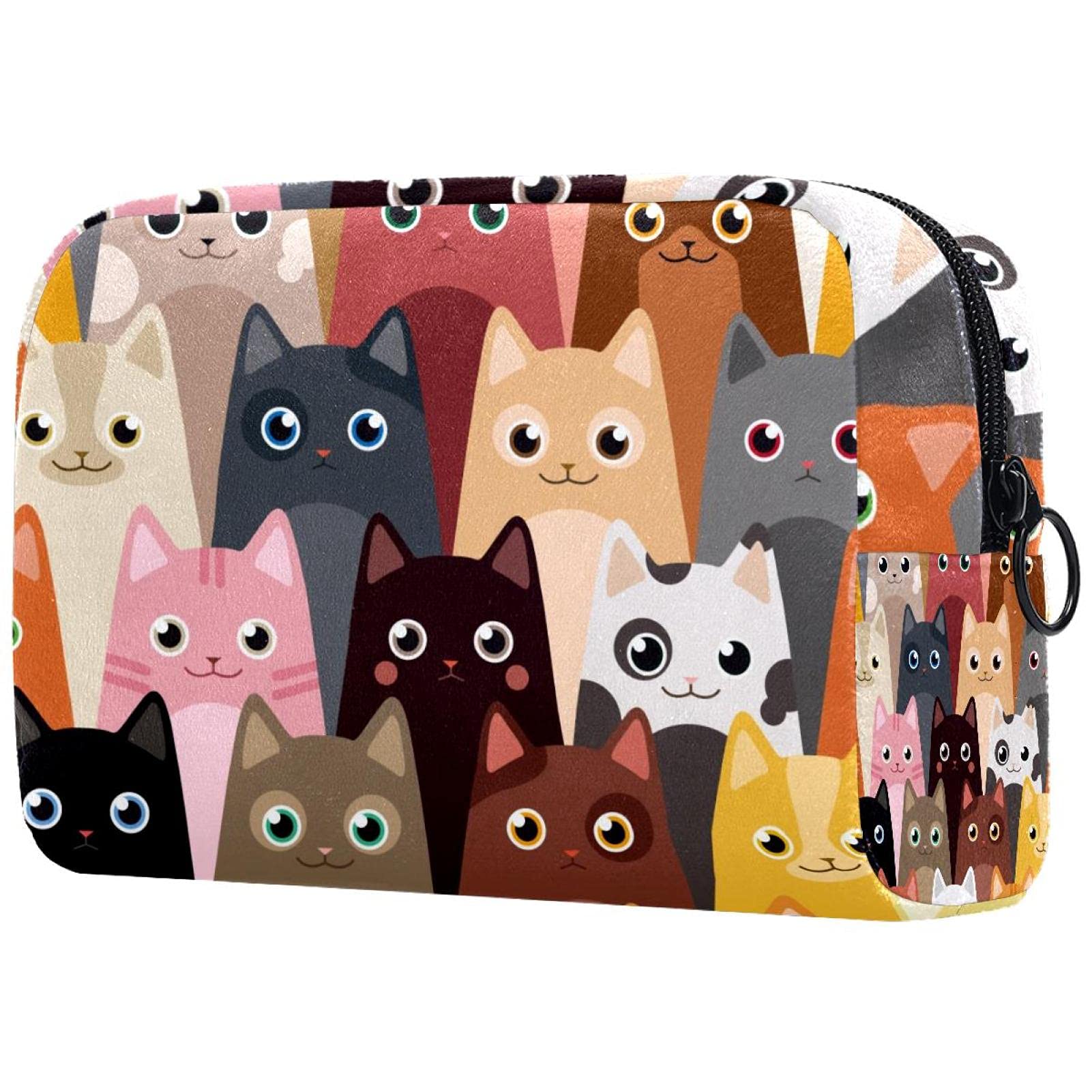 Large Funny Cats Cosmetic Organizer Bag - Travel Makeup Case for Women & Girls with Zipper, Grey & Yellow Cartoon Design | Perfect for Travel, Gym & Daily Use