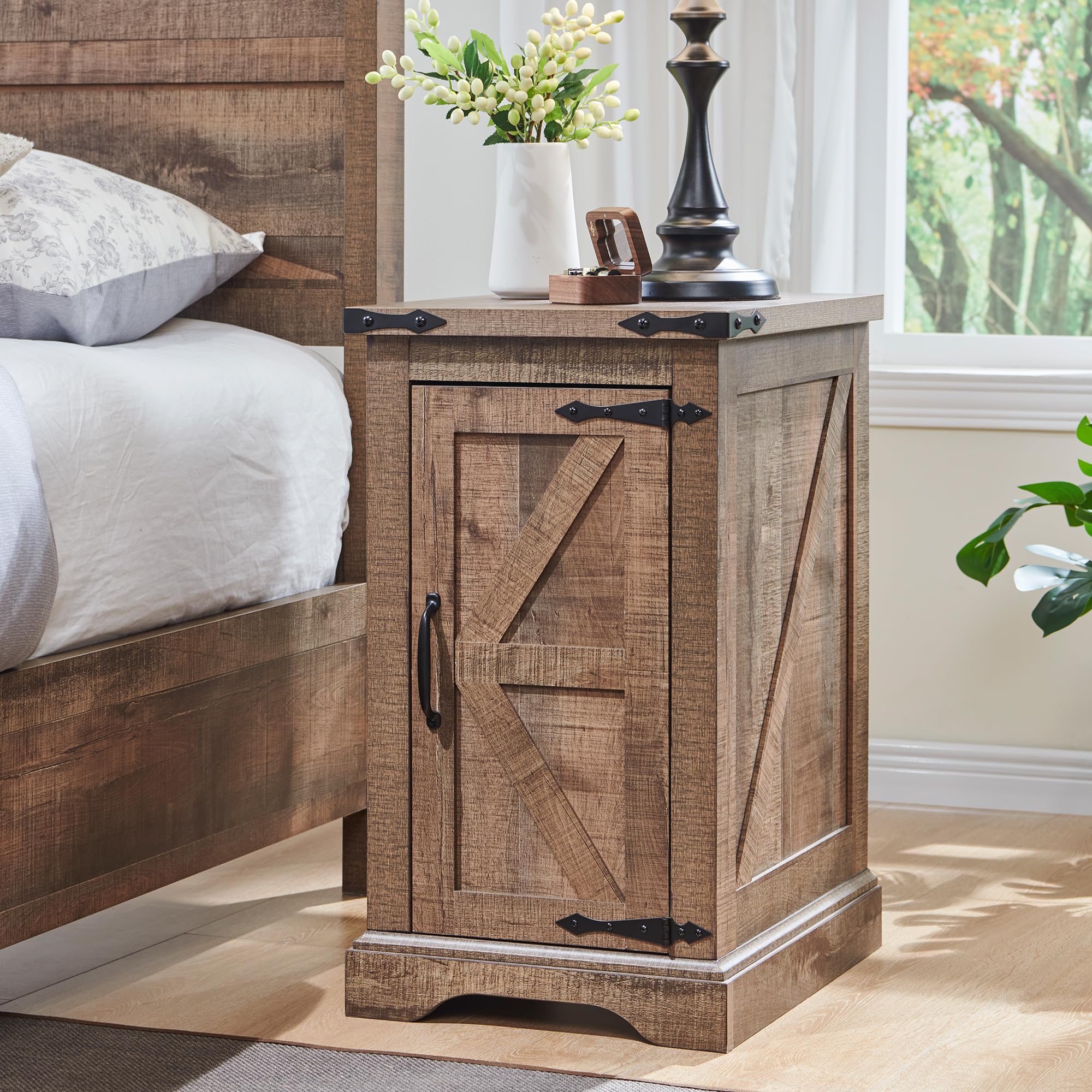 Rustic Farmhouse Nightstand with USB Charging Station - 17