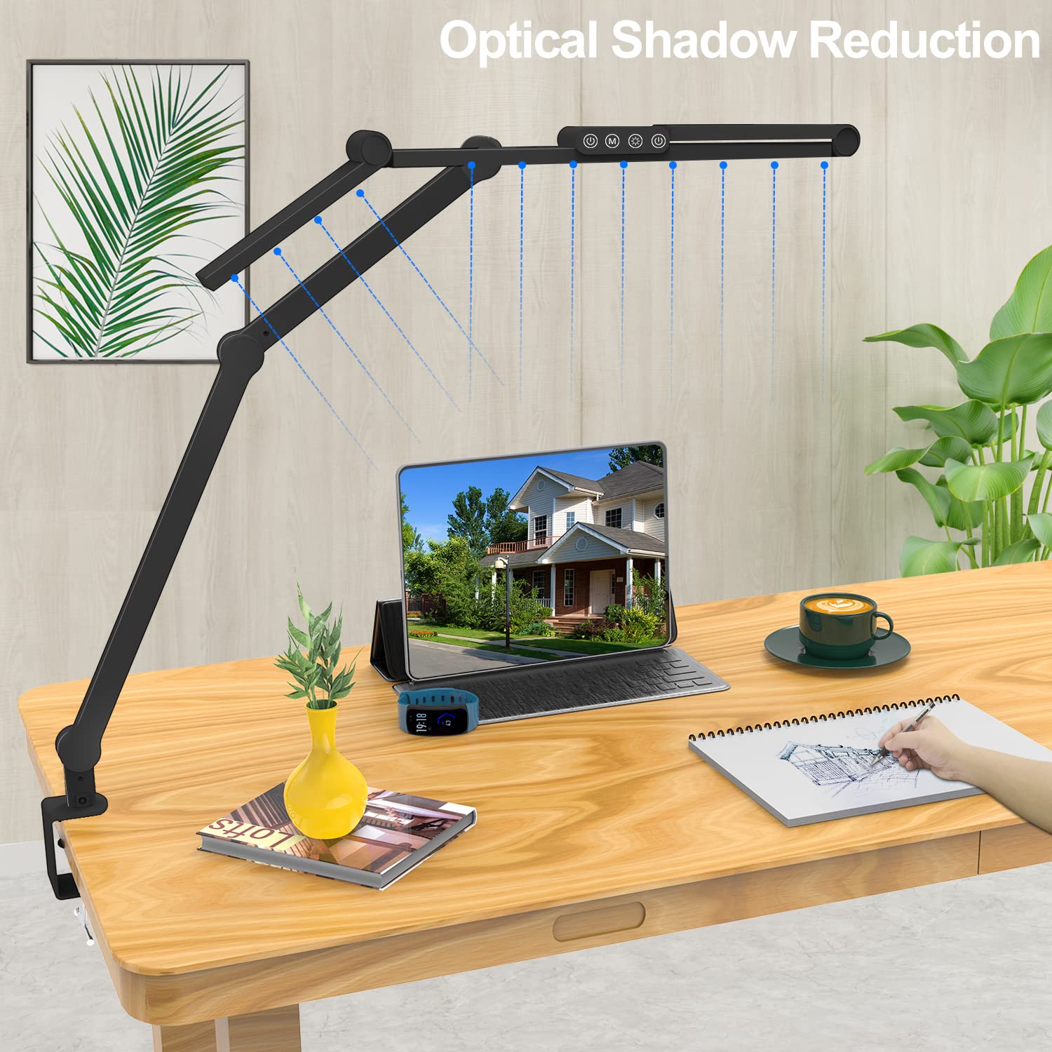 Micomlan Architect LED Desk Lamp with Clamp - 24W Ultra Bright Adjustable Office Light with Stepless Dimming & Color Temperature Control - Perfect for Home Office, Study, and Creative Workspaces
