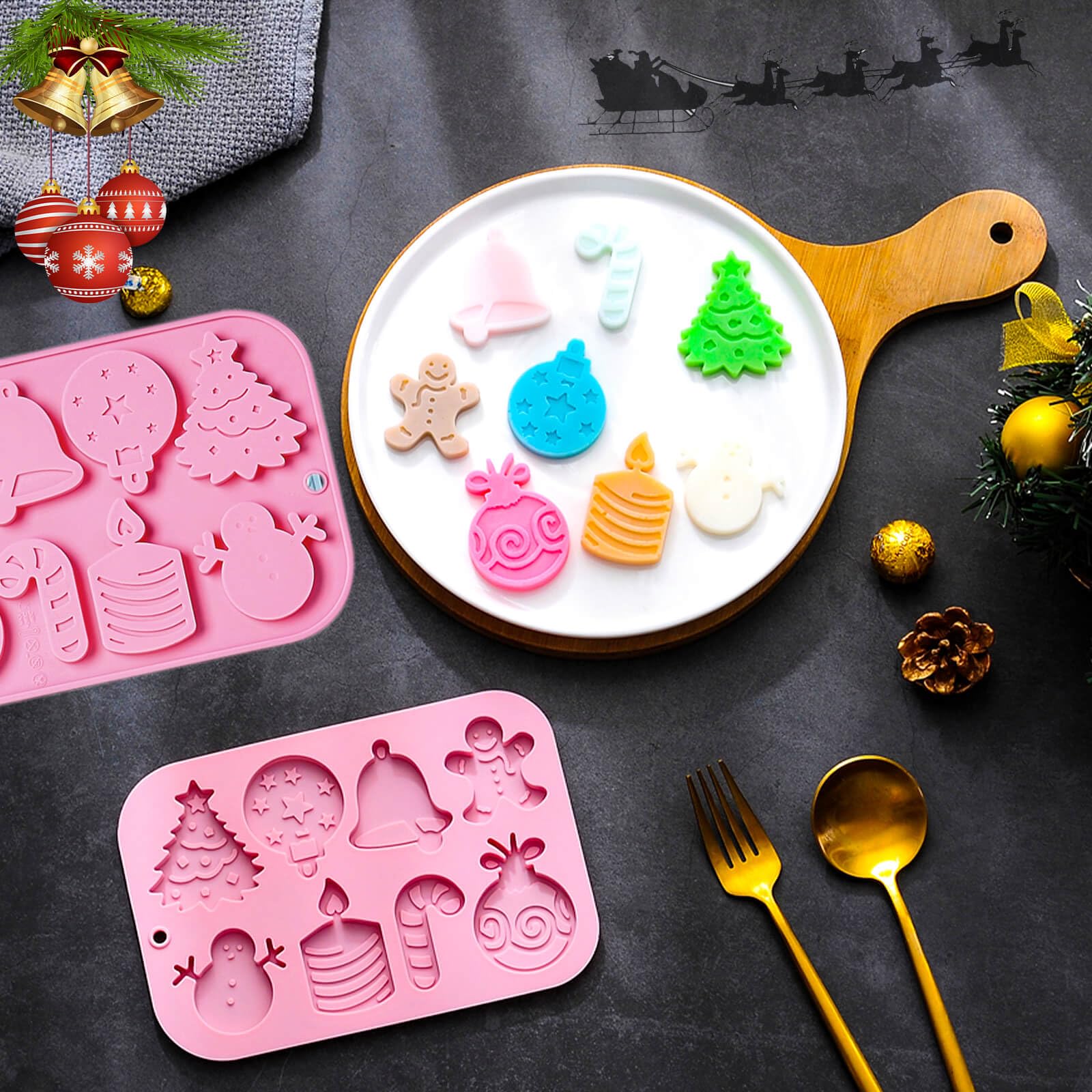 3PCS Christmas Silicone Baking Molds Set - Tree, Snowman & Snowflake Cookie, Chocolate, Candy, Wax Melt Molds for Holiday Baking & DIY Crafts - Perfect for Christmas Cookies, Gingerbread, Gummy Treats & Festive Decorations (Pink)