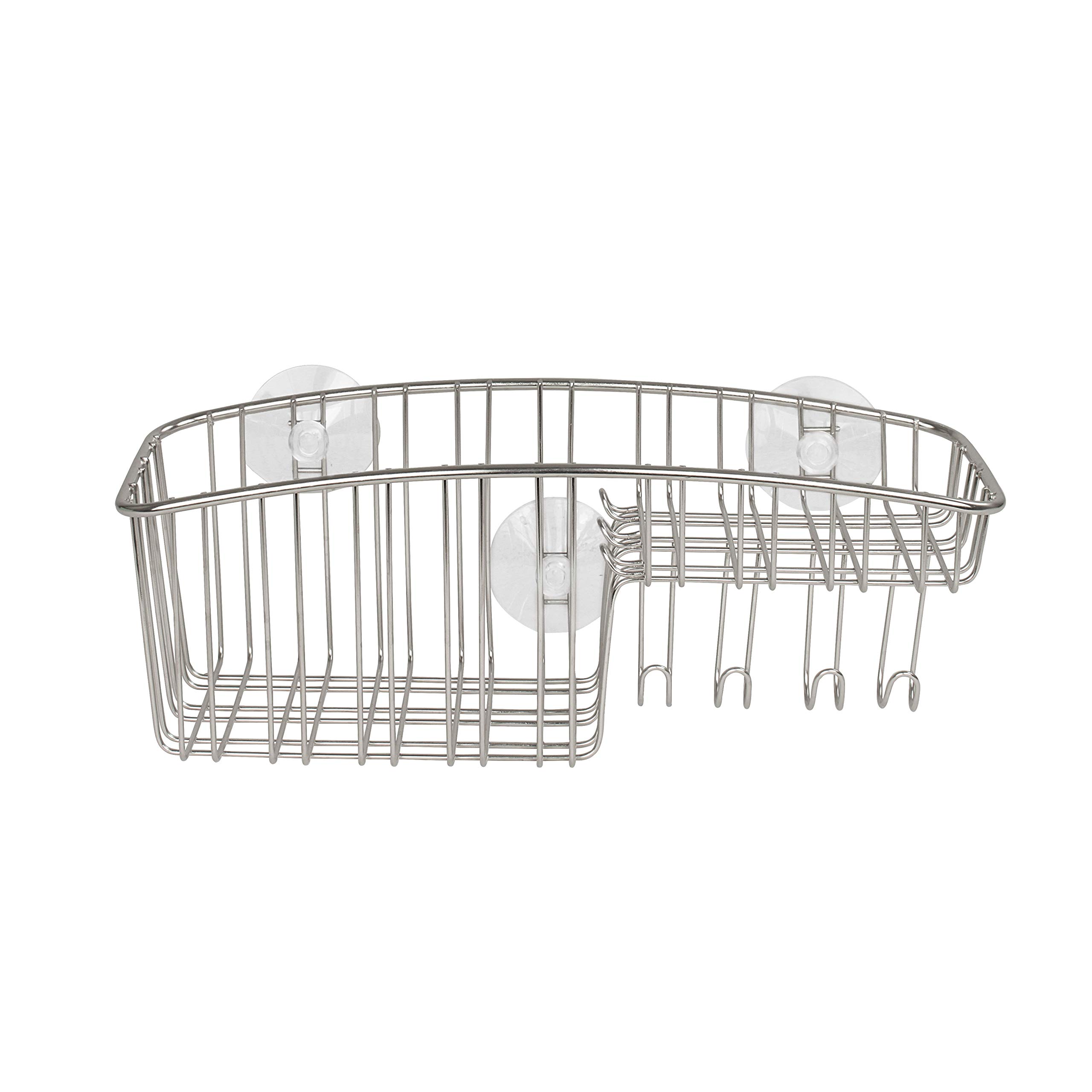 Stainless Steel Shower Caddy with Suction Cups - Bathroom Organizer for Soap, Shampoo, Razors & Loofahs - Rustproof Shower Basket with Hooks - Perfect for Small Spaces & Apartment Bathrooms