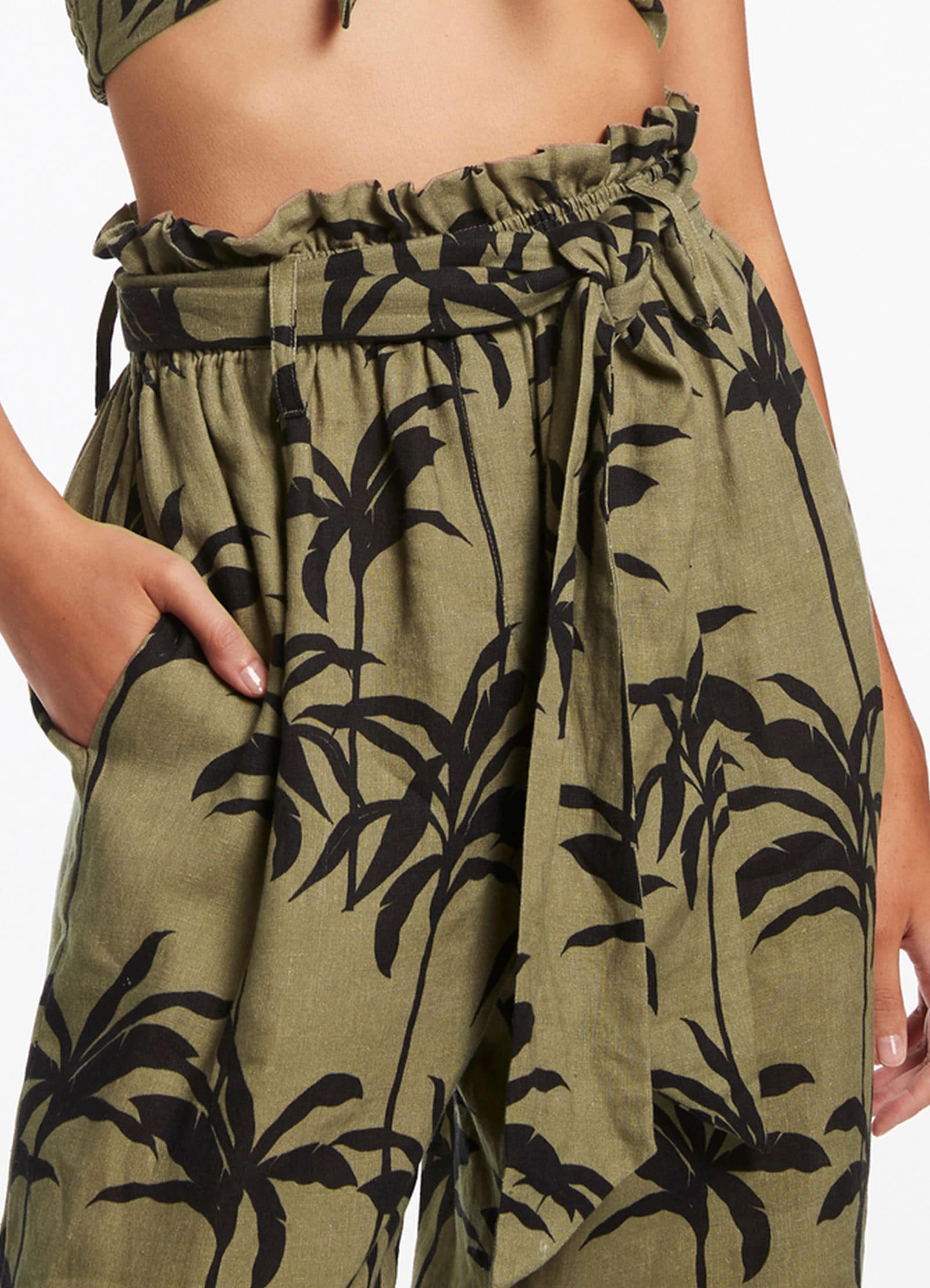 Premium Olive Green Tie Cuff Pants for Women - Comfortable High-Waisted Wide Leg Trousers - Perfect for Office Wear, Business Casual & Evening Outfits