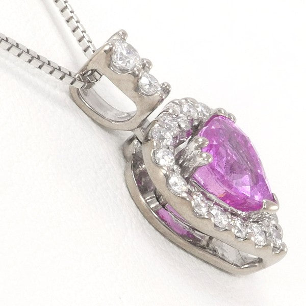 18K White Gold Pink Sapphire & Diamond Necklace - 1.23ct Sapphire & 0.29ct Diamond Pendant for Women, Perfect for Anniversary, Birthday & Valentine's Day Gifts