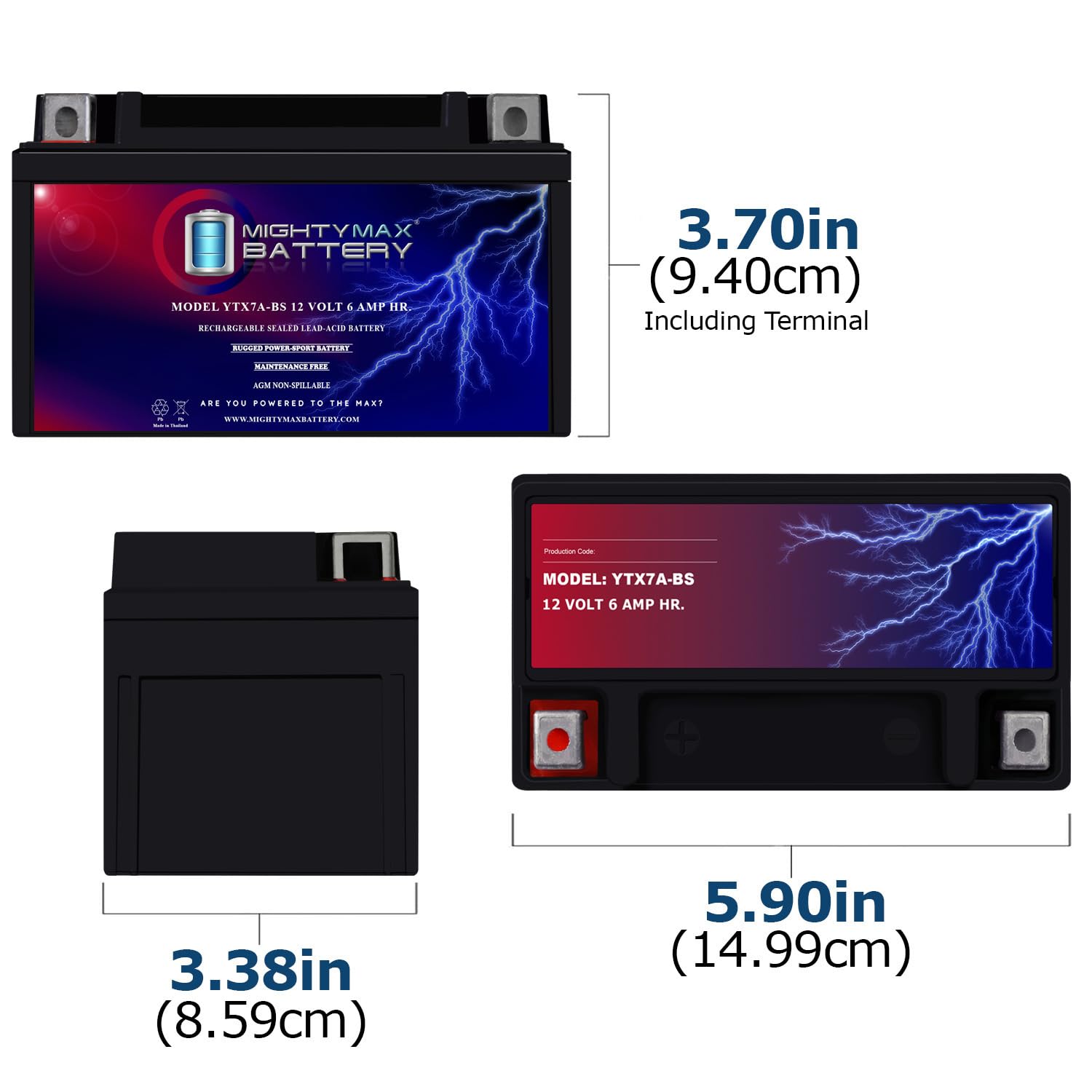 Mighty Max YTX7A-BS 12V Sealed Lead Acid Battery with 1A Charger - Compatible with ATV, Motorcycle, and Powersports Vehicles - Perfect for Off-Road Adventures and Outdoor Power Equipment