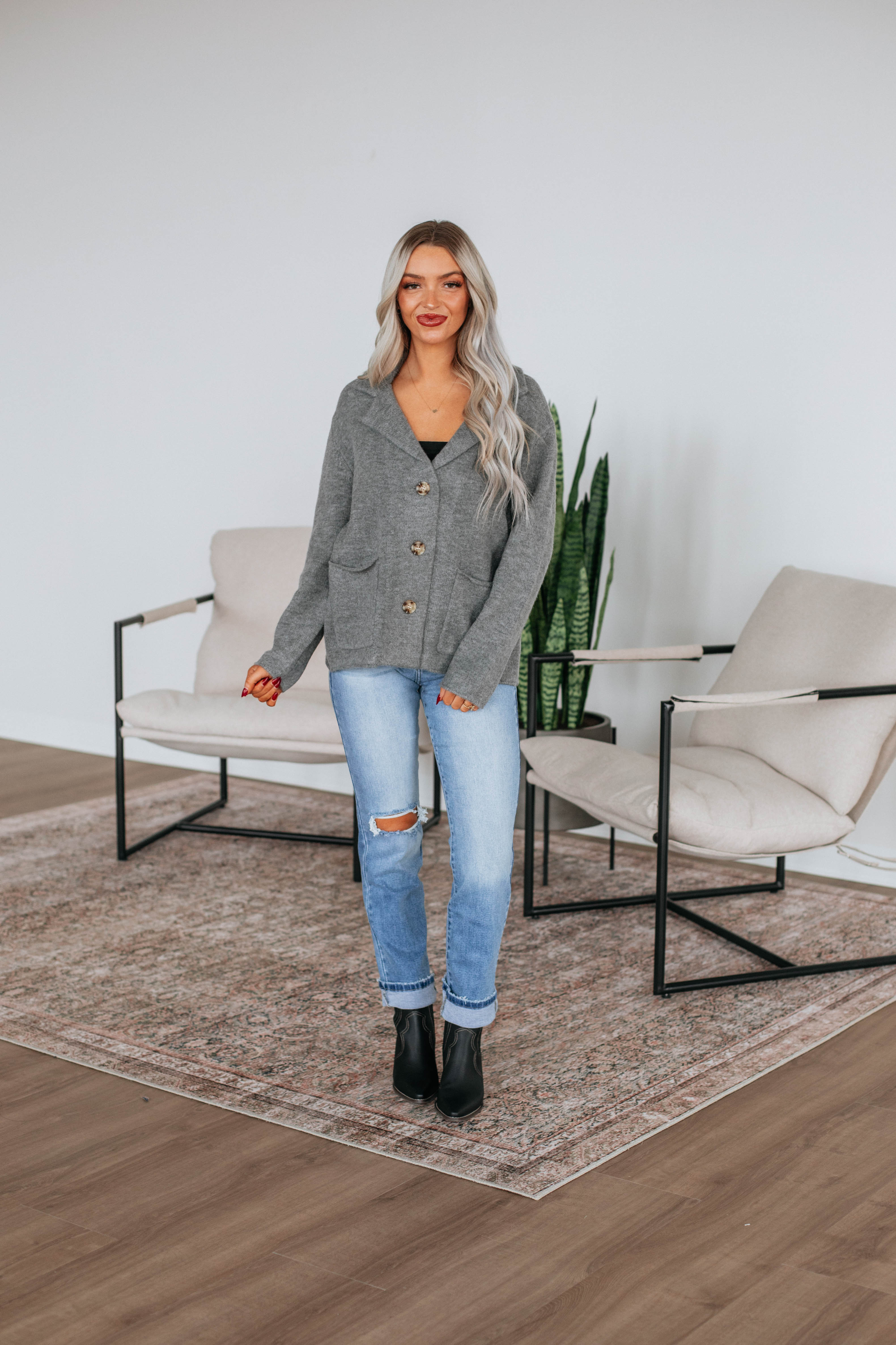Tannis Knit Jacket for Women - Soft Heather Grey Cardigan, Cozy Lightweight Sweater for Fall & Winter | Perfect for Office, Travel, and Casual Outings