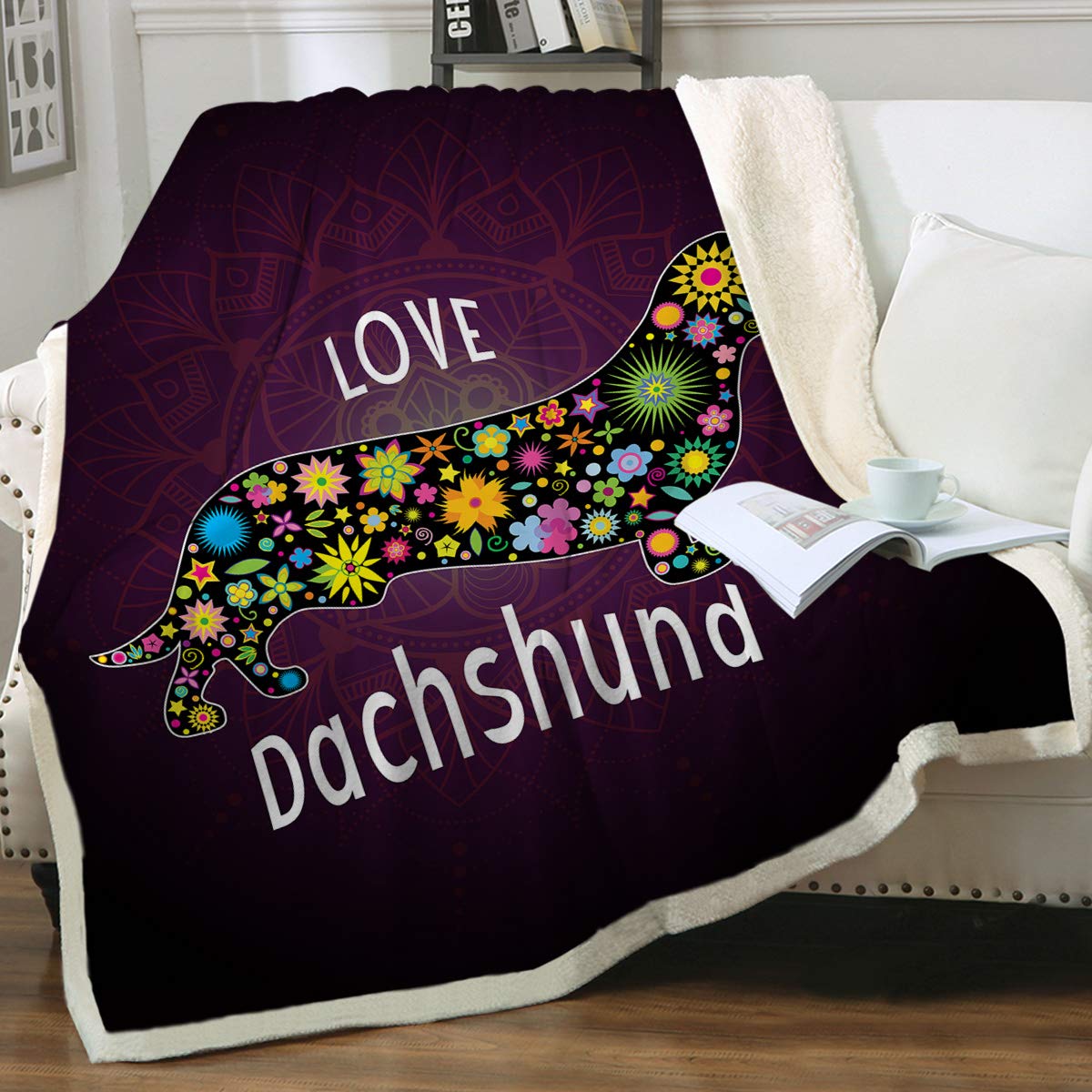 Sleepwish Dachshund Sausage Dog Sherpa Fleece Blanket - Ultra Soft Plush Throw for Kids & Adults - Cute Cartoon Puppy Design - Perfect Gift for Dog Lovers - Purple Queen Size 90x90 Inches - Ideal for Bed, Sofa, Movie Nights & Cozy Winter Evenings