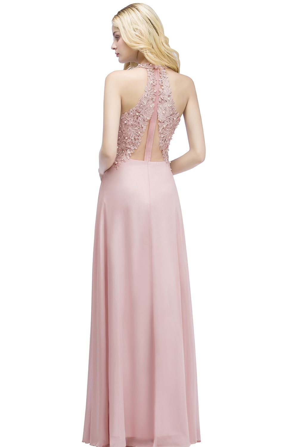 Elegant Golden Floral Lace Chiffon Bridesmaid Dress for Women - Formal Guest Dress for Weddings, Parties & Special Occasions