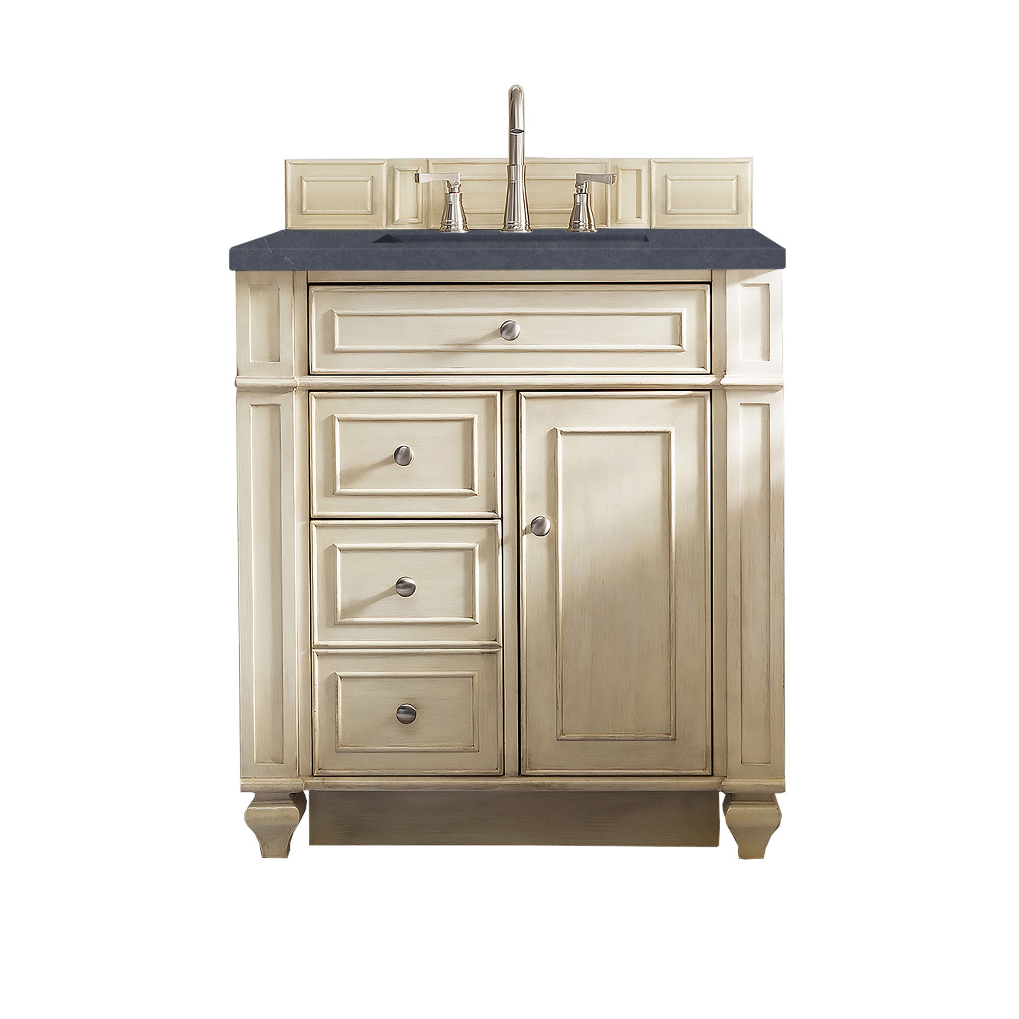 Bristol 30-Inch Single Bathroom Vanity Set with Vintage Vanilla Finish & 3CM Charcoal Soapstone Quartz Countertop - Perfect for Small Bathrooms, Powder Rooms & Modern Home Renovations