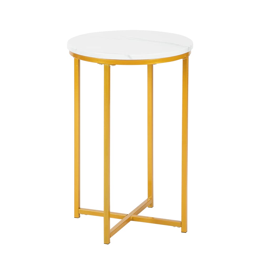 White Marble Simple Round Side Table 40x40x60cm - Modern Minimalist End Table for Living Room, Bedroom & Office Decor