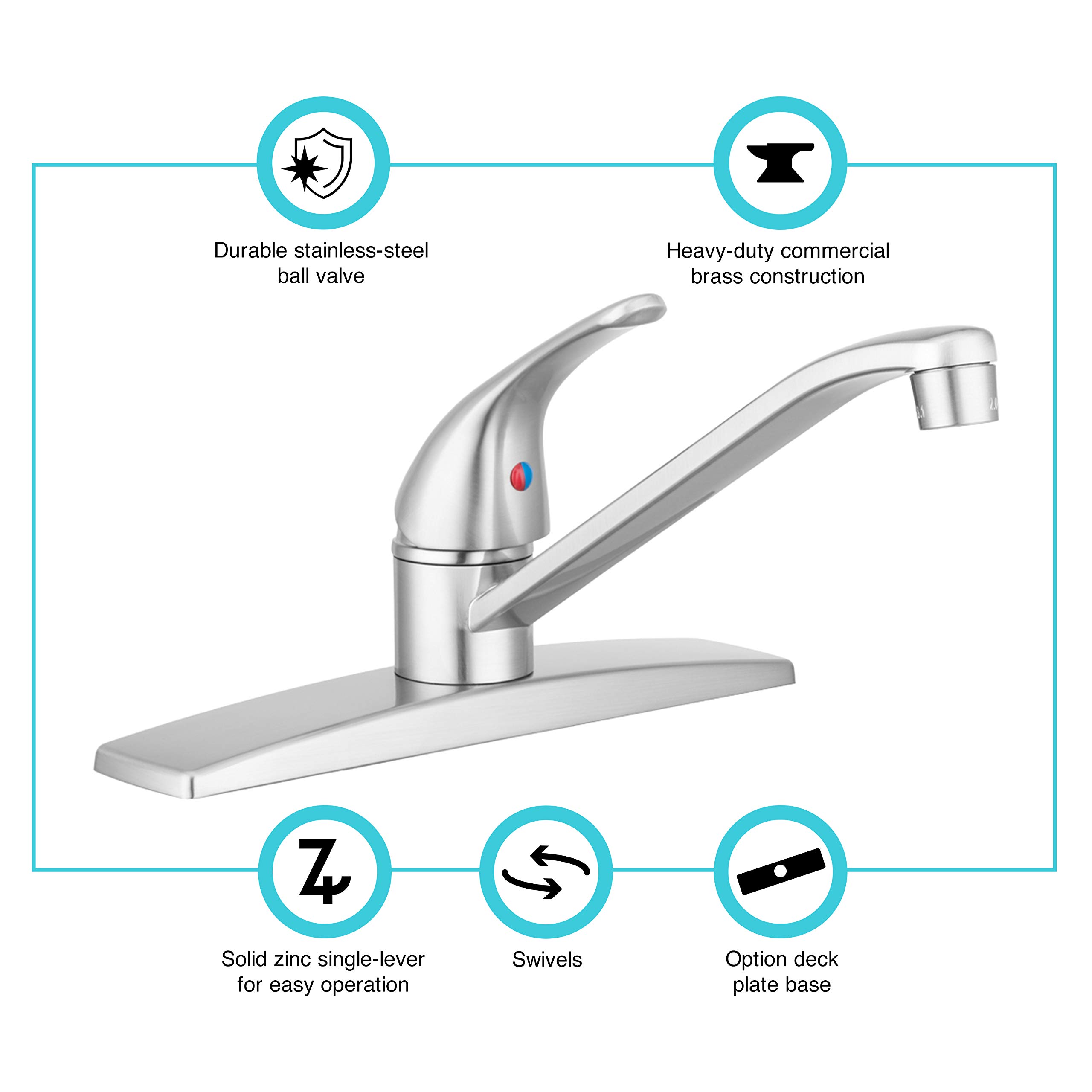 Dura Faucet DF-NMK600-SN RV Swivel Kitchen Sink Faucet - Brushed Satin Nickel Finish for Campers, Trailers & Tiny Homes | Easy Installation & Durable Design