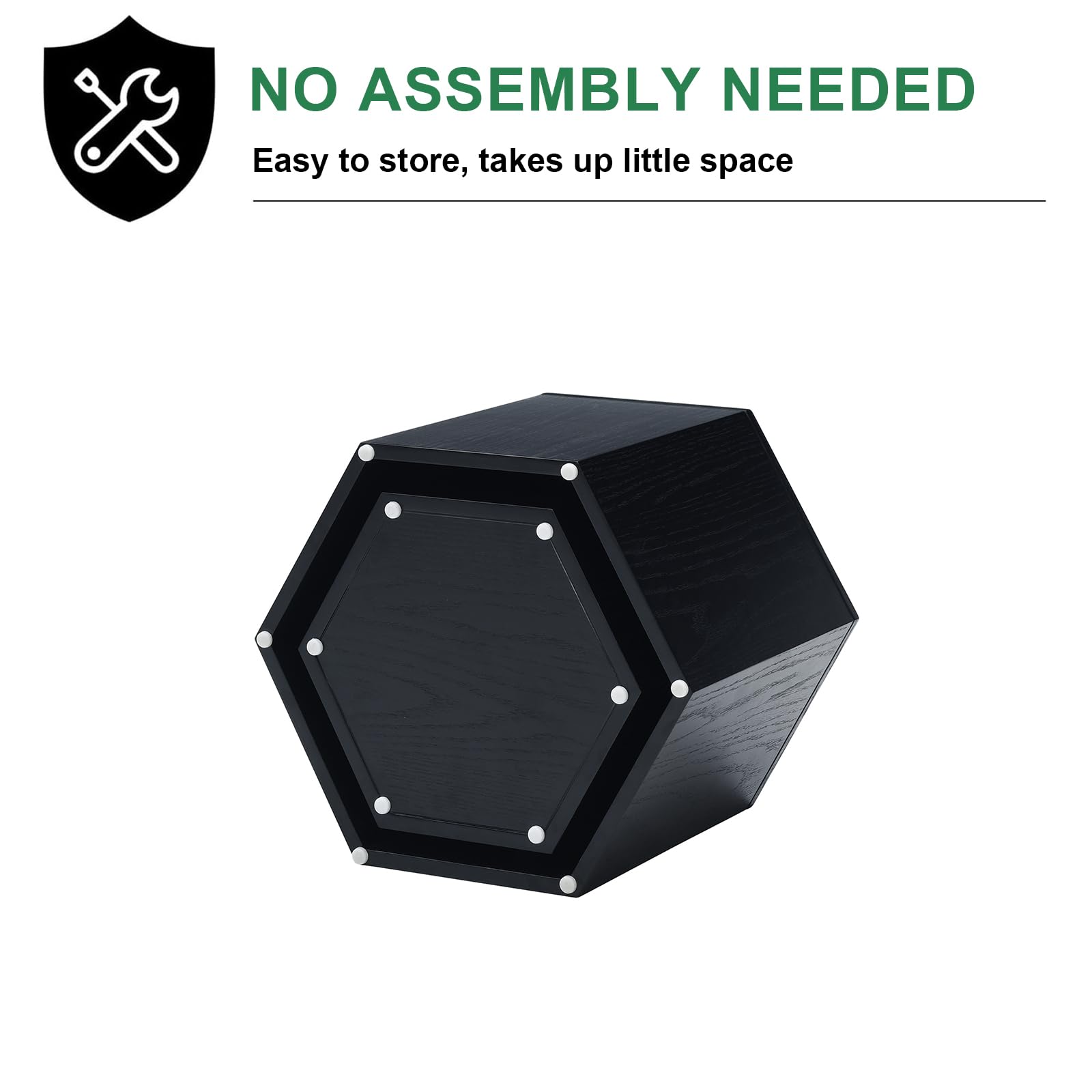 Hexagonal Nesting Coffee Table Set of 2 - Black Wooden Side Tables for Small Spaces | Modern Living Room Furniture for Apartments & Cozy Homes