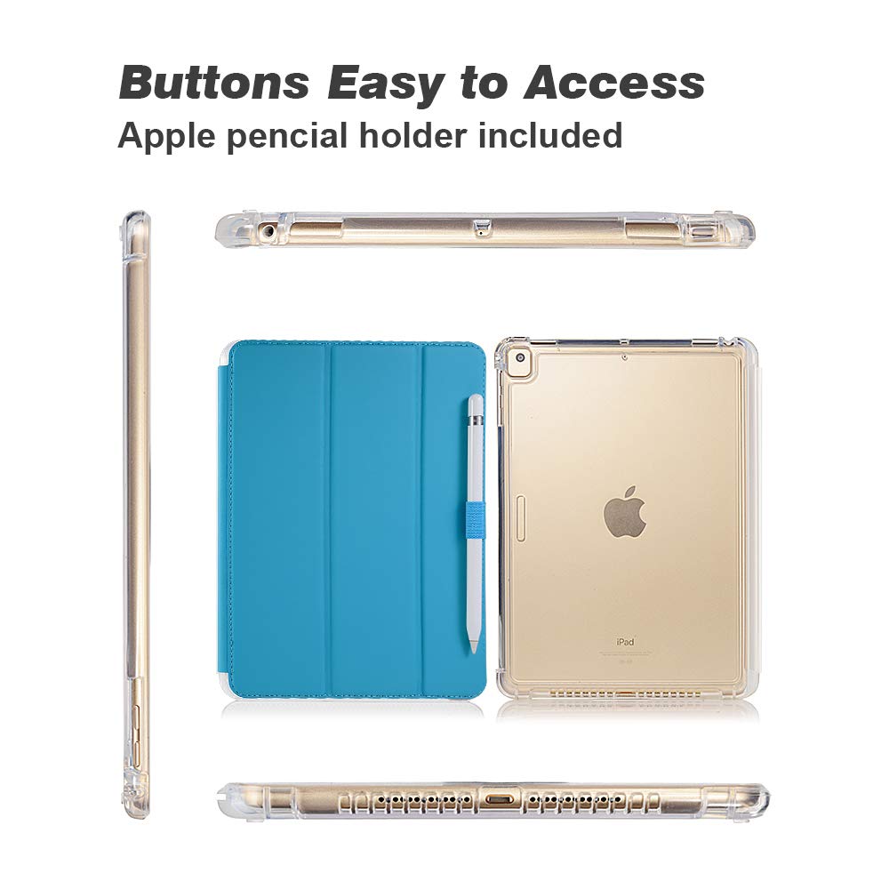 Valkit iPad 6th/5th Generation Case (2018/2017 Model) - 9.7 Inch Protective Cover with Pencil Holder & Auto Wake/Sleep | Smart Folio Stand | Translucent Frosted Back Cover | Sky Blue | Perfect for Work, School & Travel