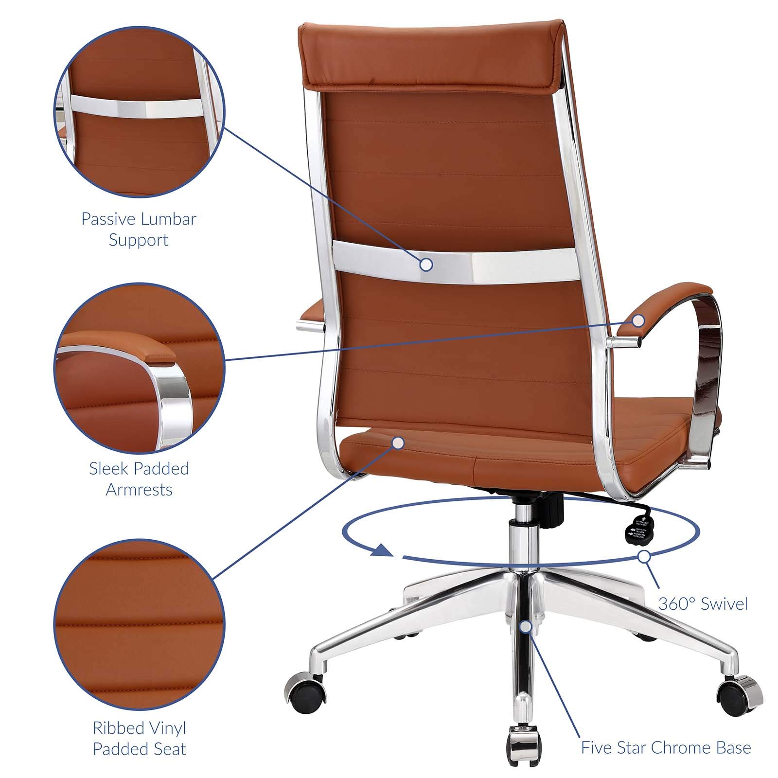 Modway Jive Ribbed High Back Executive Swivel Office Chair with Arms - Ergonomic Desk Chair for Home & Office, Adjustable Height & Tilt, Comfortable Terracotta Fabric - Perfect for Long Work Hours, Gaming, and Study Sessions