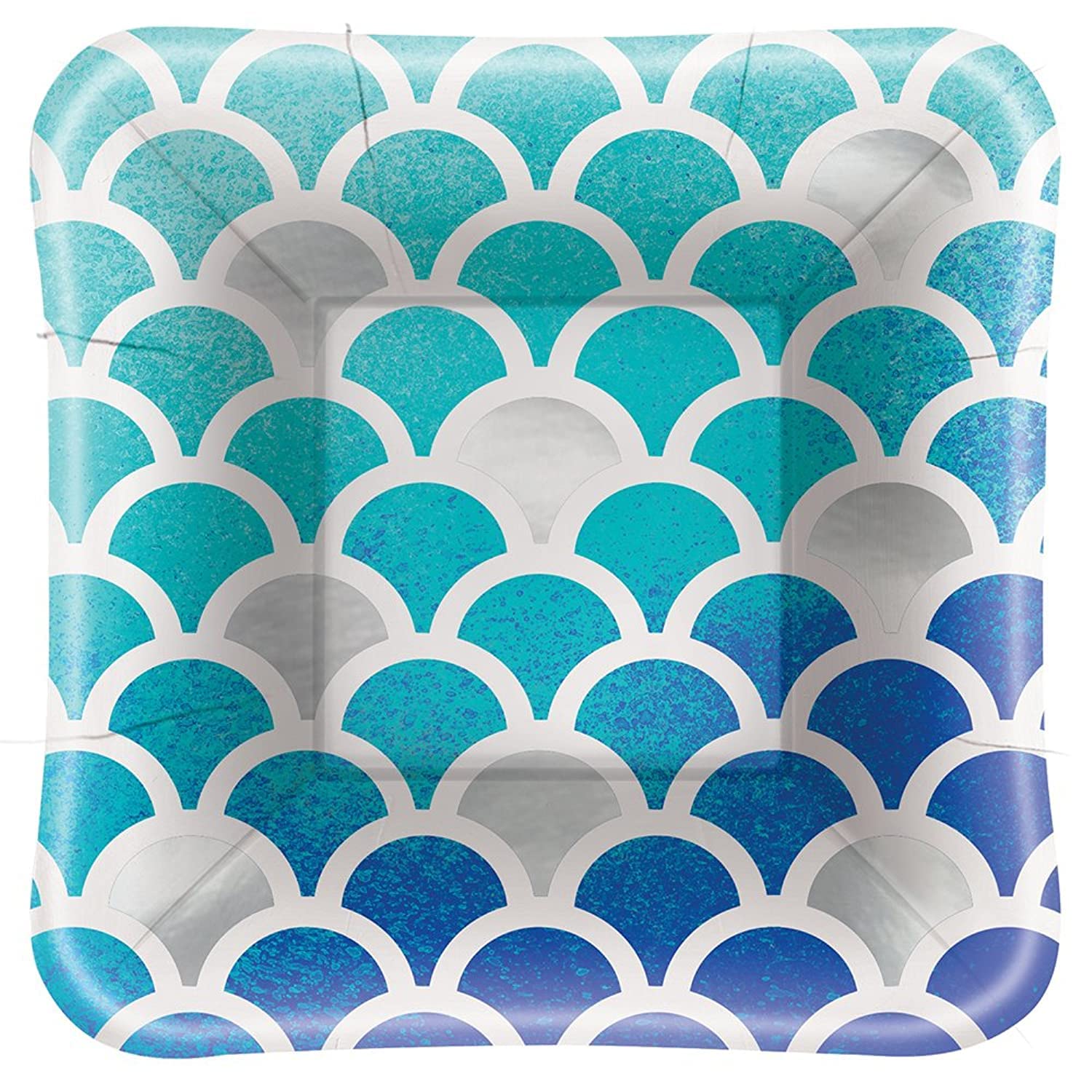 Elegant Scallop Square Appetizer Plates 5 Inch - Ocean Blue Disposable Dinnerware for Parties, Weddings & Beach Themed Events