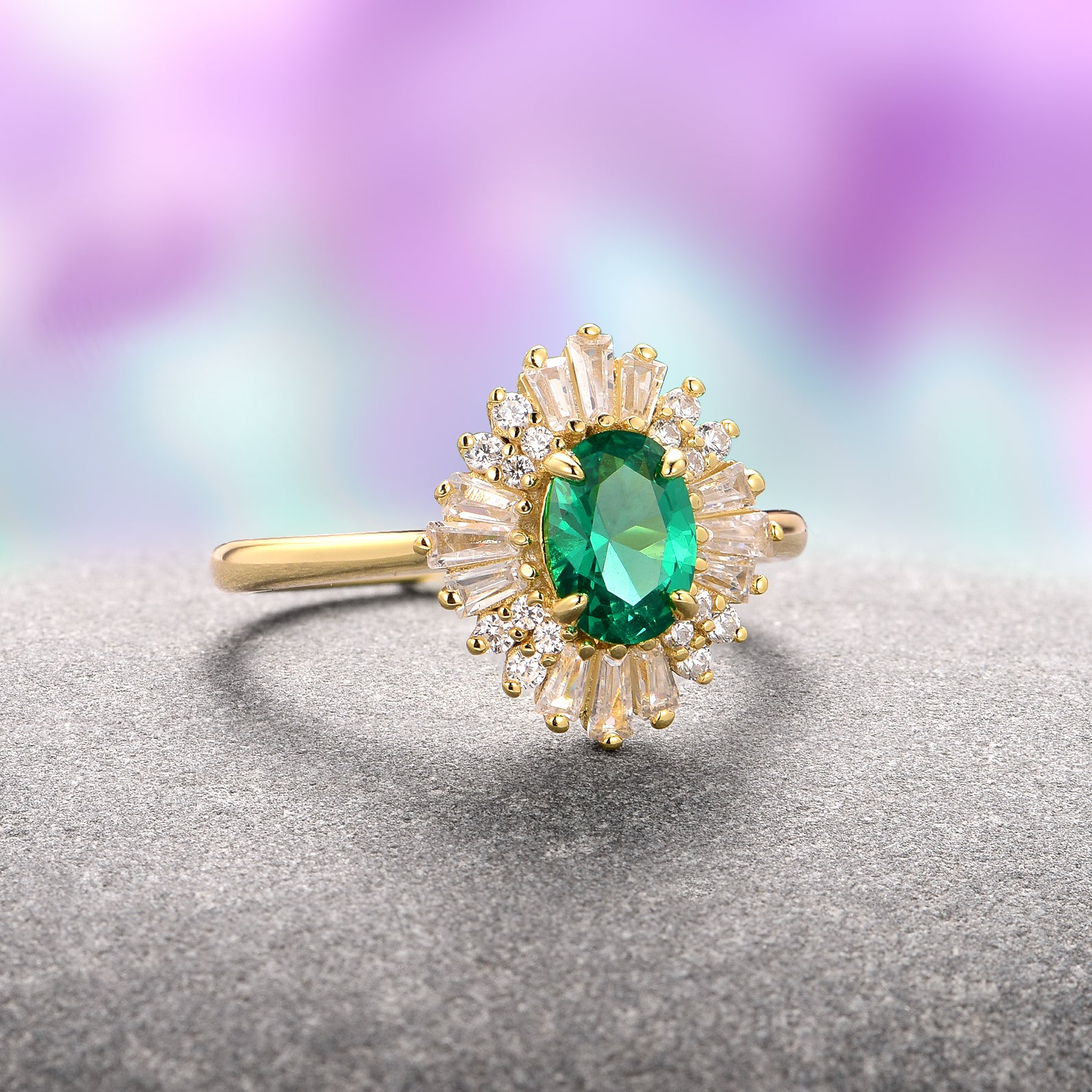 14K Yellow Gold Victoria Emerald Ring – Elegant Green Gemstone Jewelry for Women, Perfect for Weddings, Anniversaries & Special Occasions